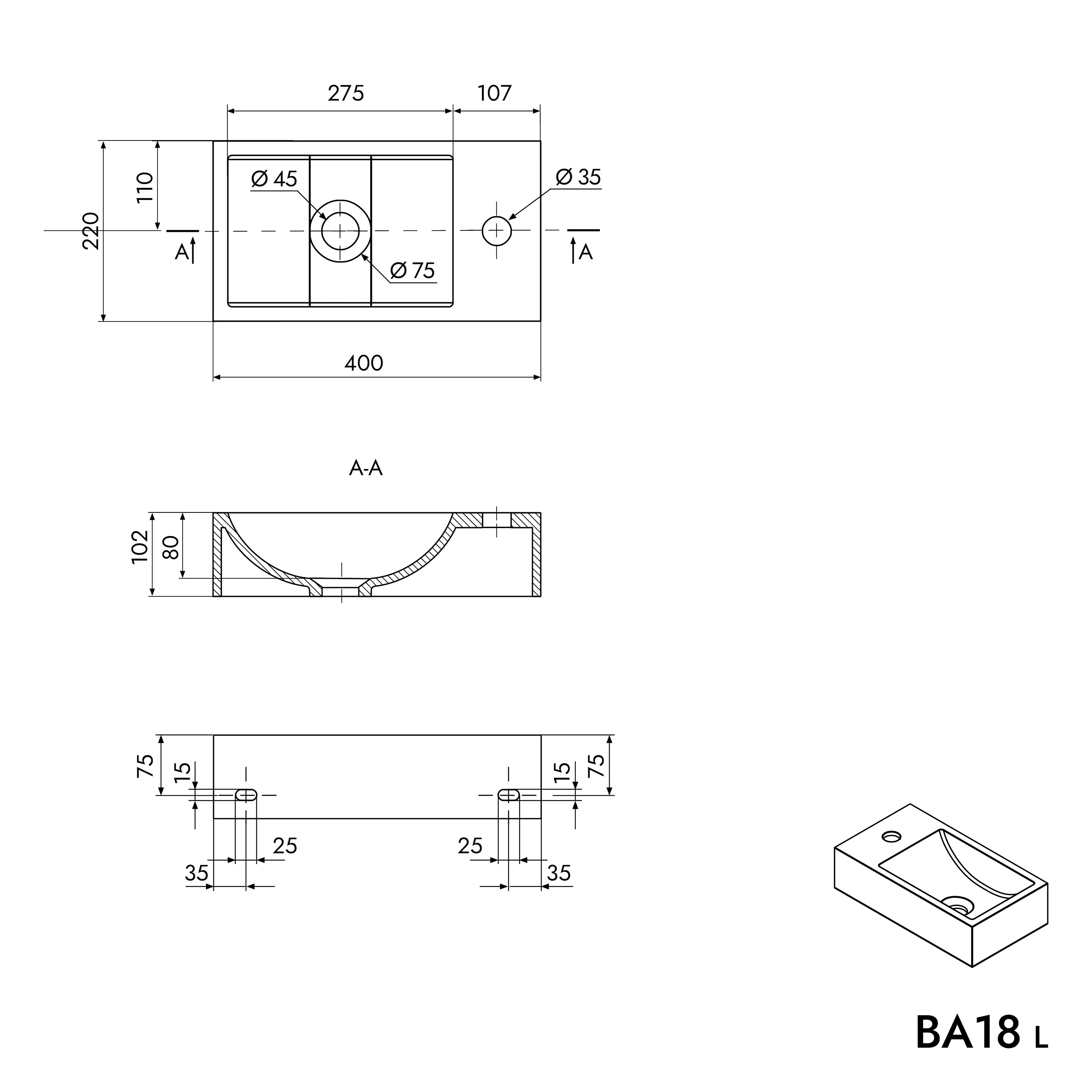 BA18 vägghängd tvättställ i gjuten mineral - Image 19