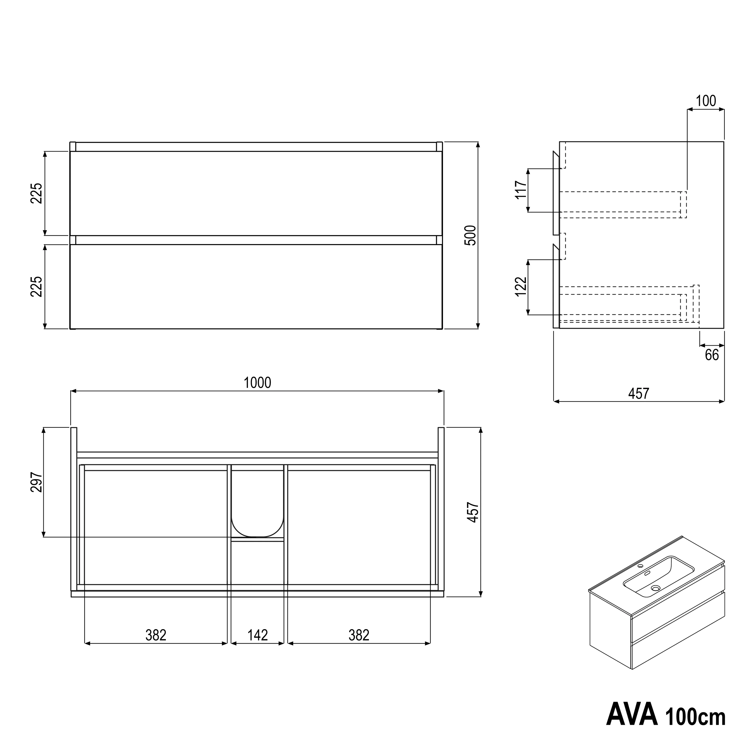 Badrumsmöbelset AVA 100 cm med tvättställ - Image 43