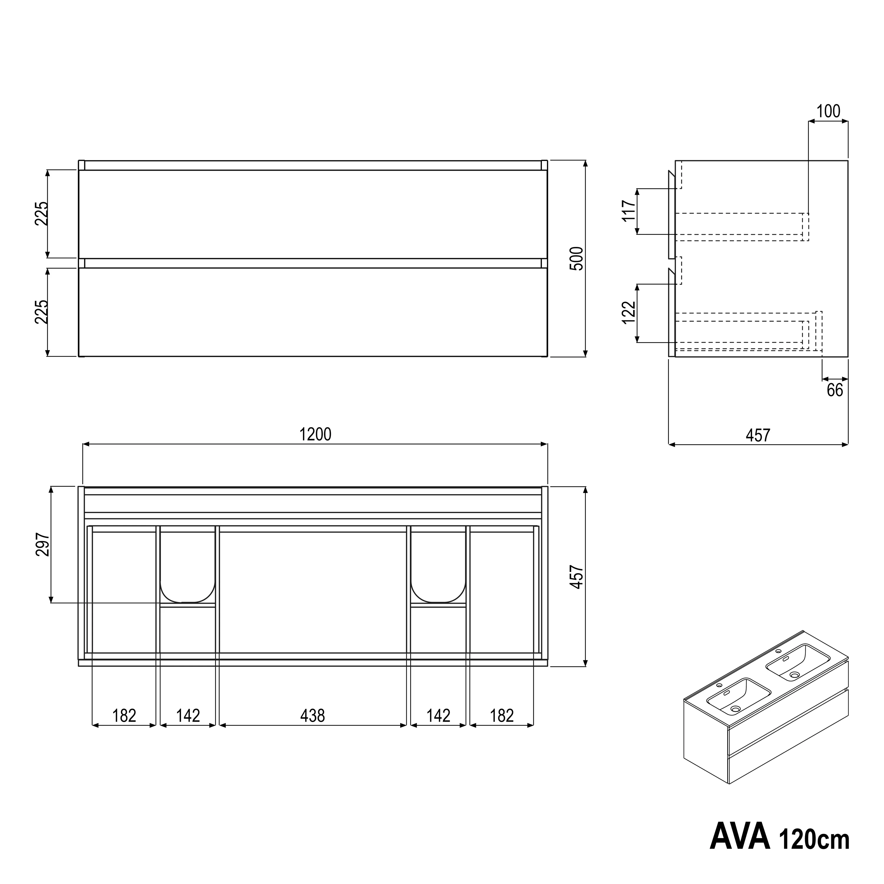 Badrumsmöbelset AVA 120 cm med handfat - Image 42