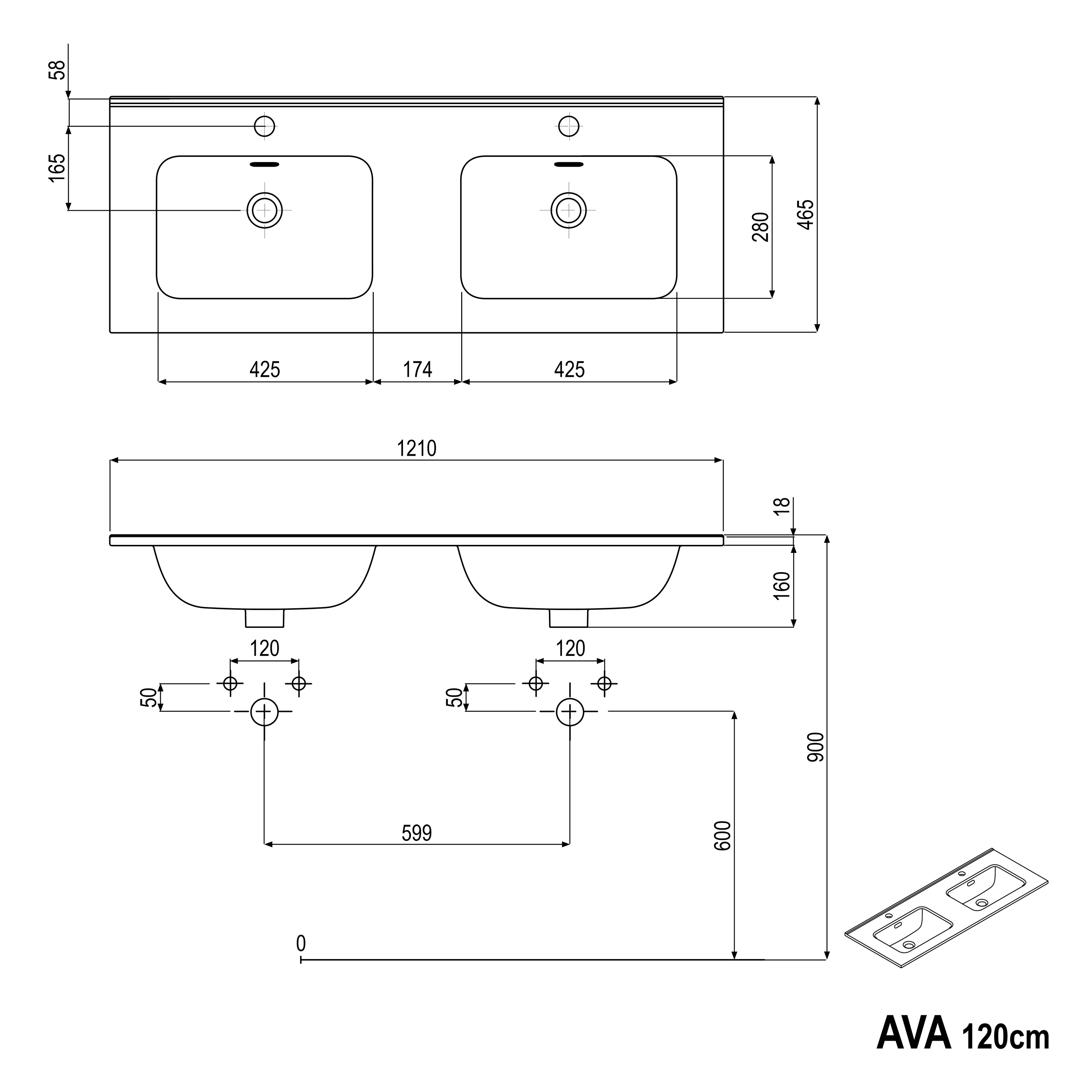 Badrumsmöbelset AVA 120 cm med handfat - Image 43