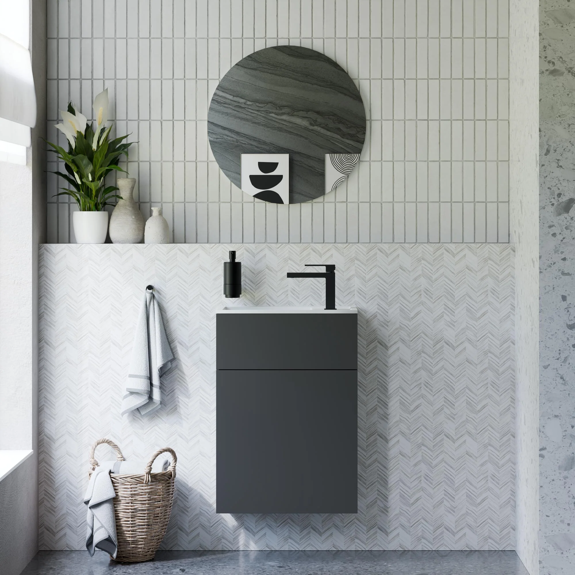 Badrumsmöbel-set KONDA 50 cm med mineralgjuten tvättställ - Image 13