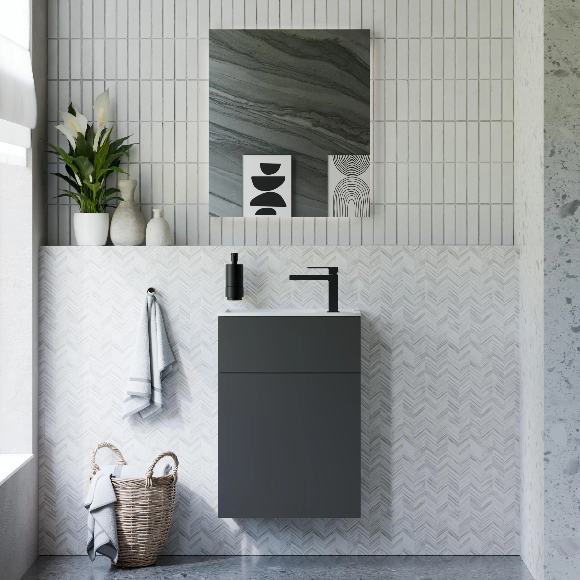 Badrumsmöbel-set KONDA 50 cm med mineralgjuten tvättställ - Image 14