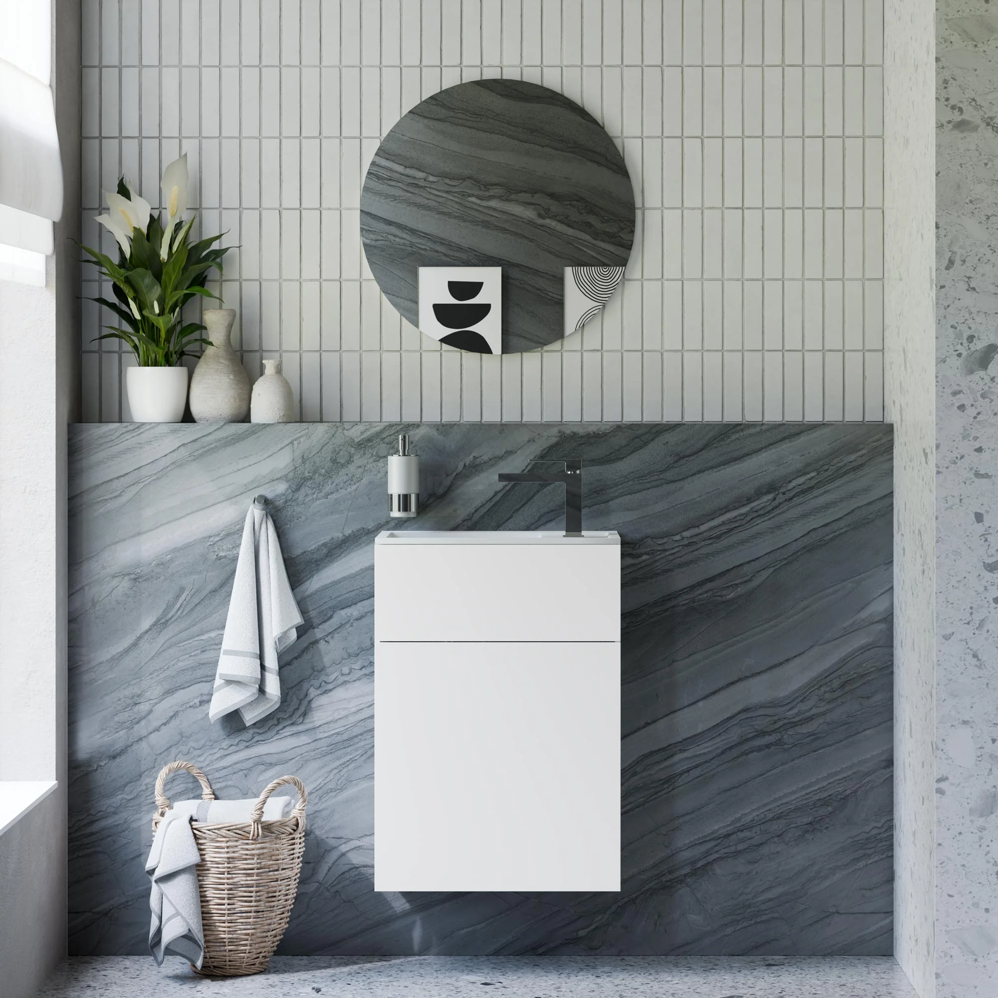 Badrumsmöbel-set KONDA 50 cm med mineralgjuten tvättställ - Image 19