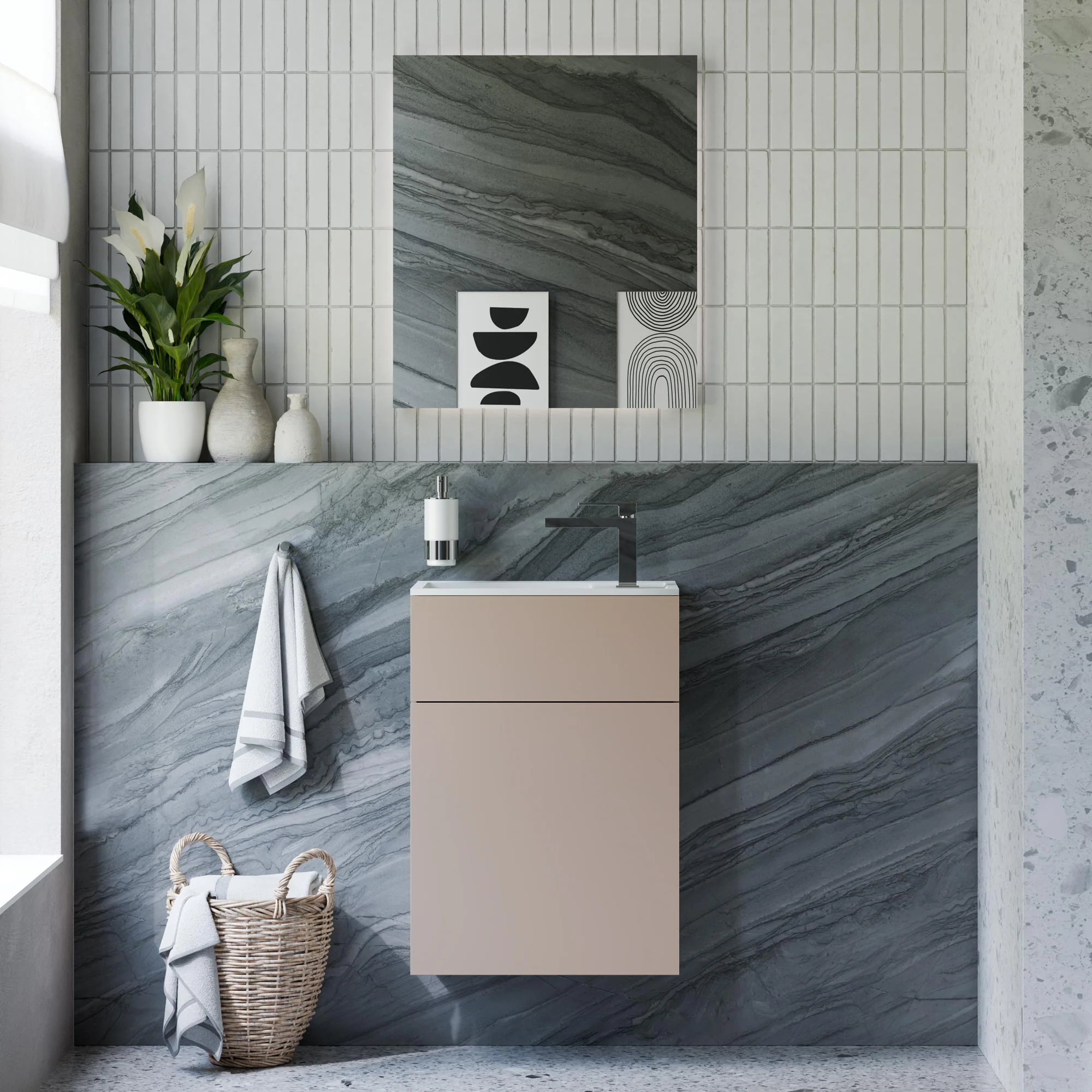 Badrumsmöbel-set KONDA 50 cm med mineralgjuten tvättställ - Image 2
