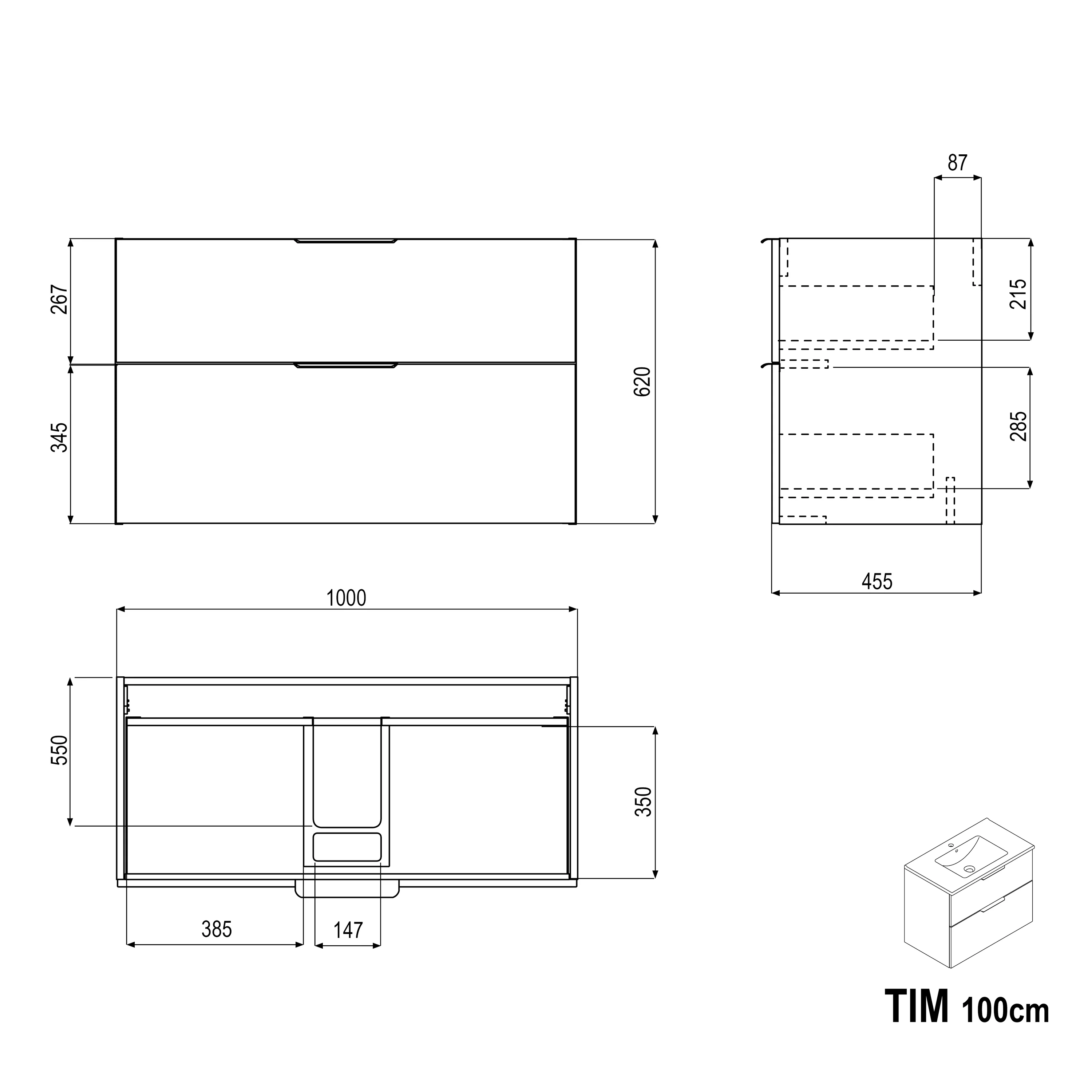 Badrumsmöbelset TIM 100 cm med tvättställ - Image 93