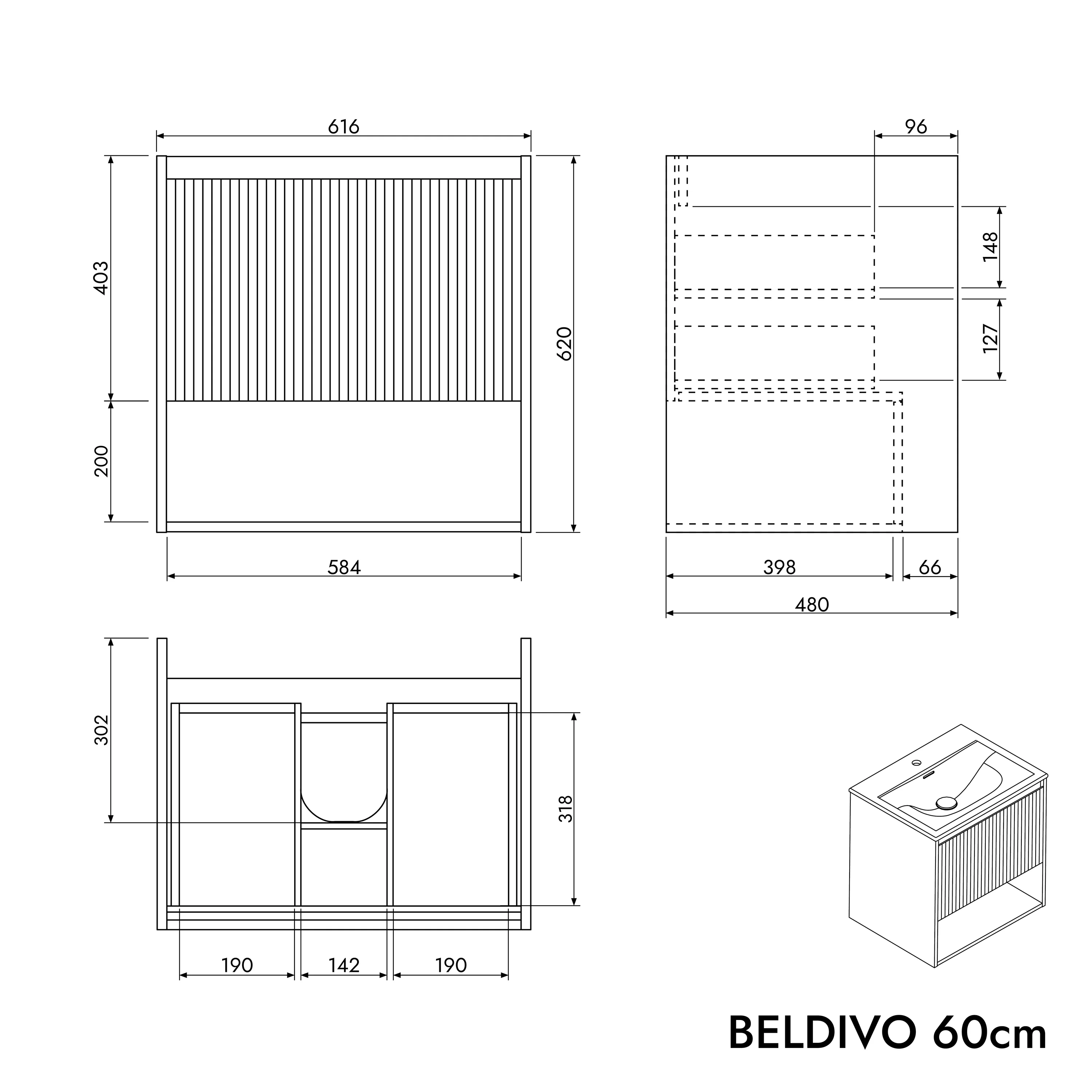 Badrumsmöbel Set BELDIVO 60 cm med tvättställ - Image 60