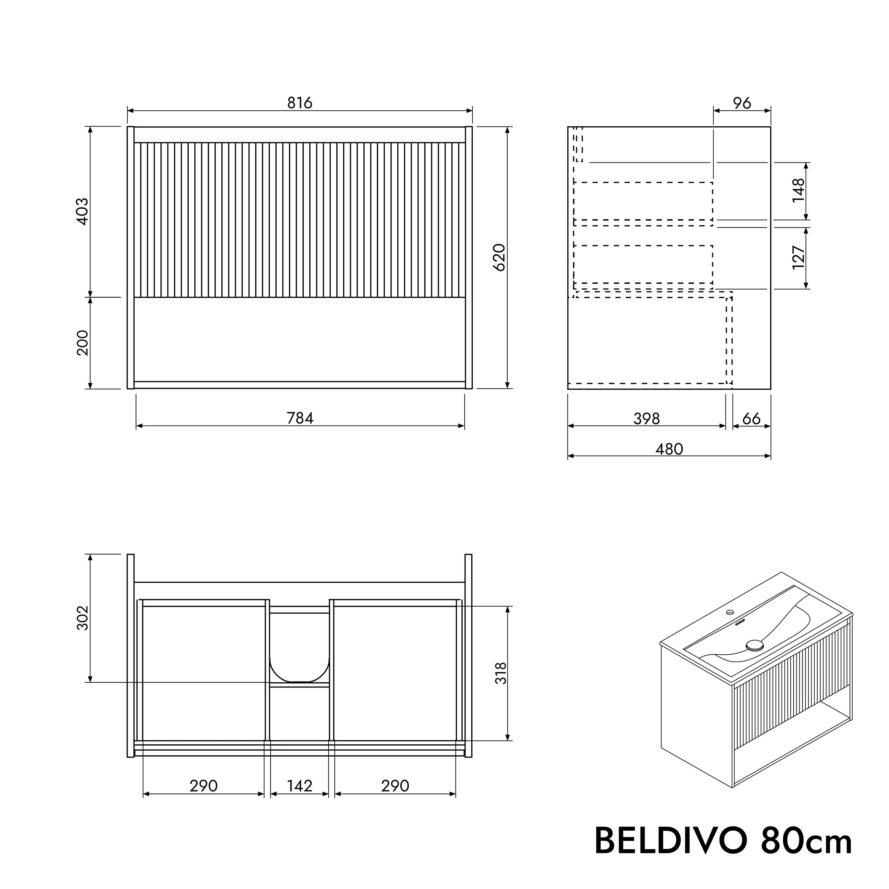 Badrumsmöbelset BELDIVO 80 cm med tvättställ - Image 78
