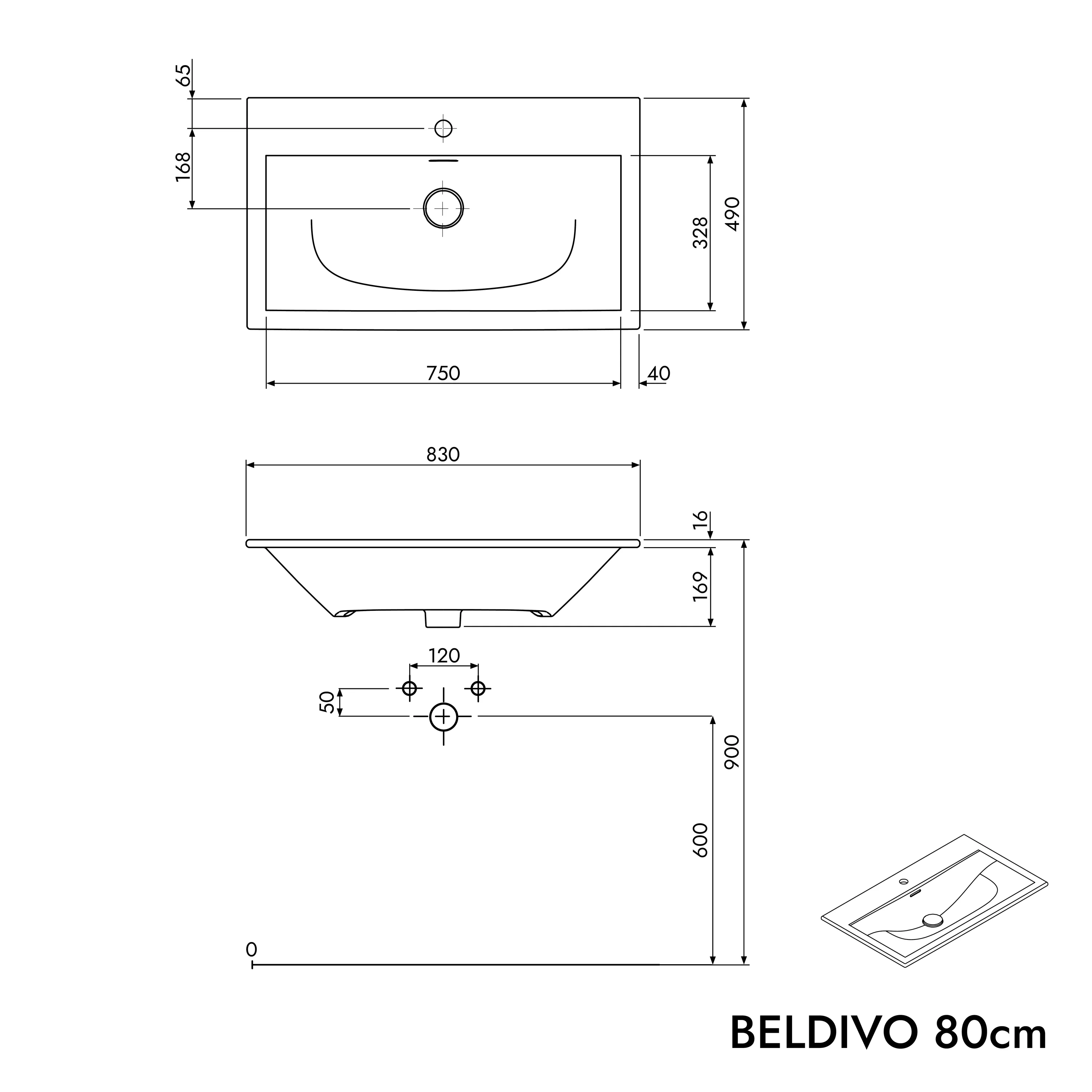 Badrumsmöbelset BELDIVO 80 cm med tvättställ - Image 80