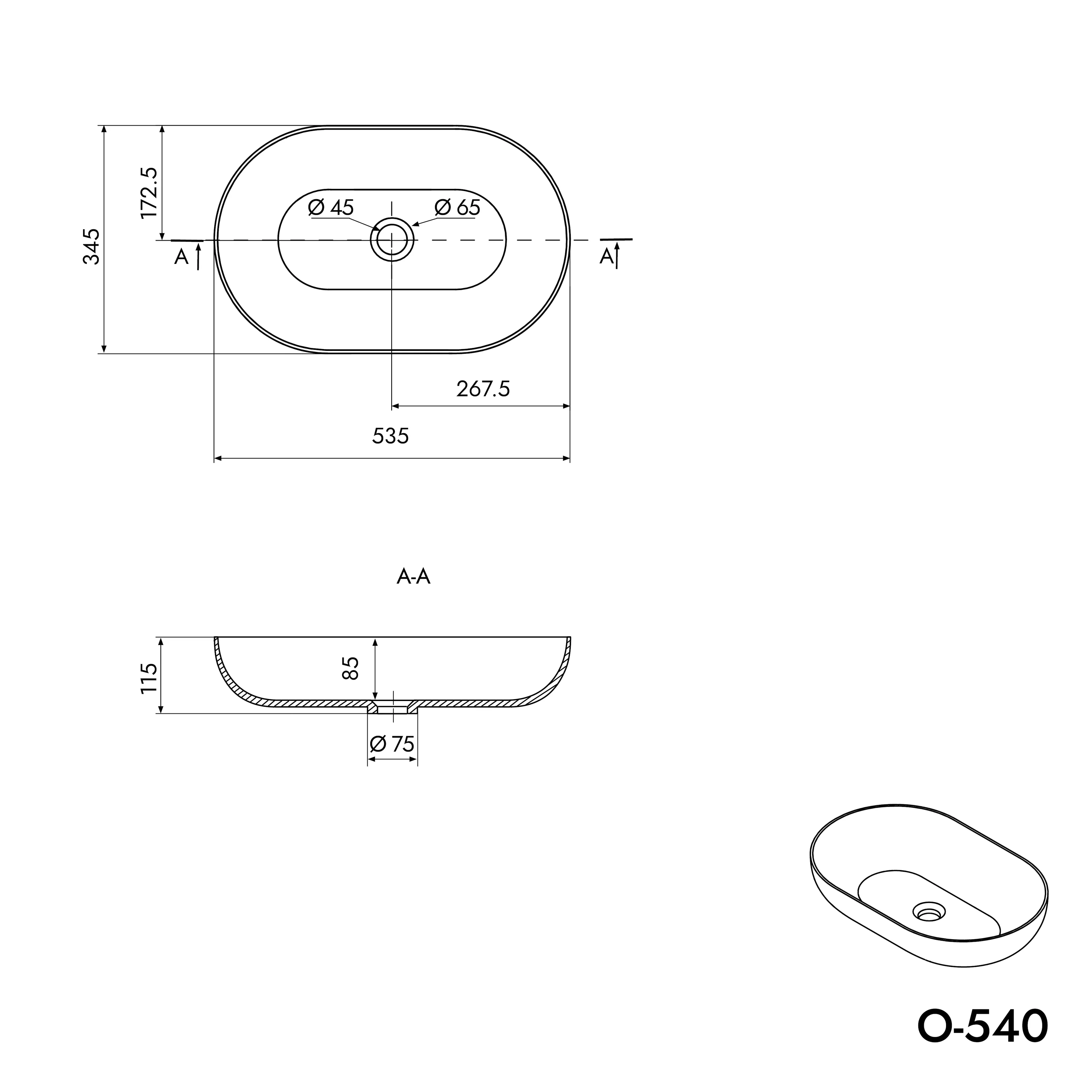 Tvättställ ovanpå bänkskiva O-540 - Image 5