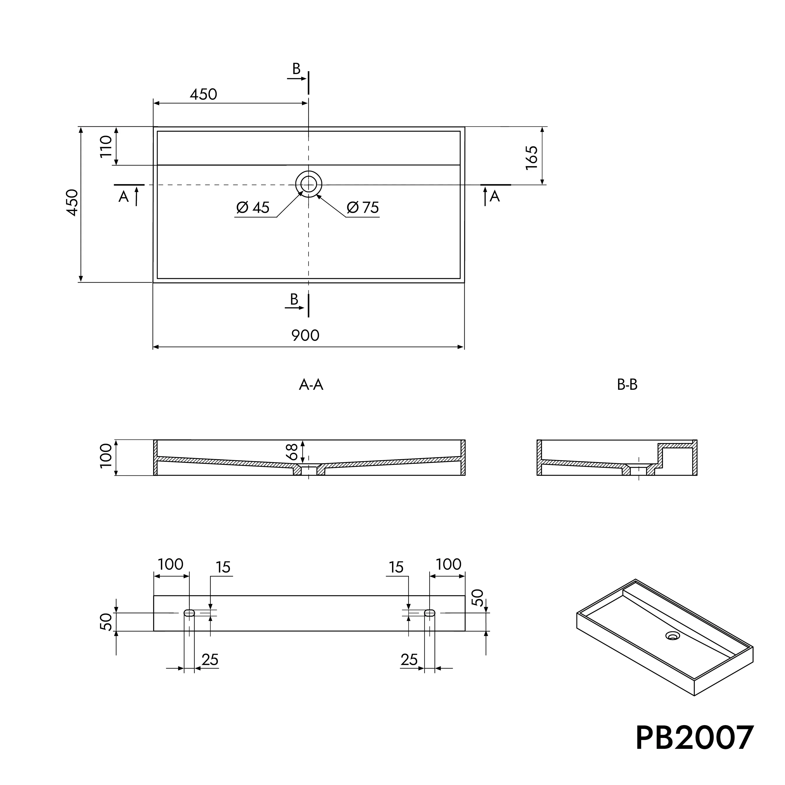 Bänkskivetvättställ Vägghängt tvättställ PB2007 - Image 4