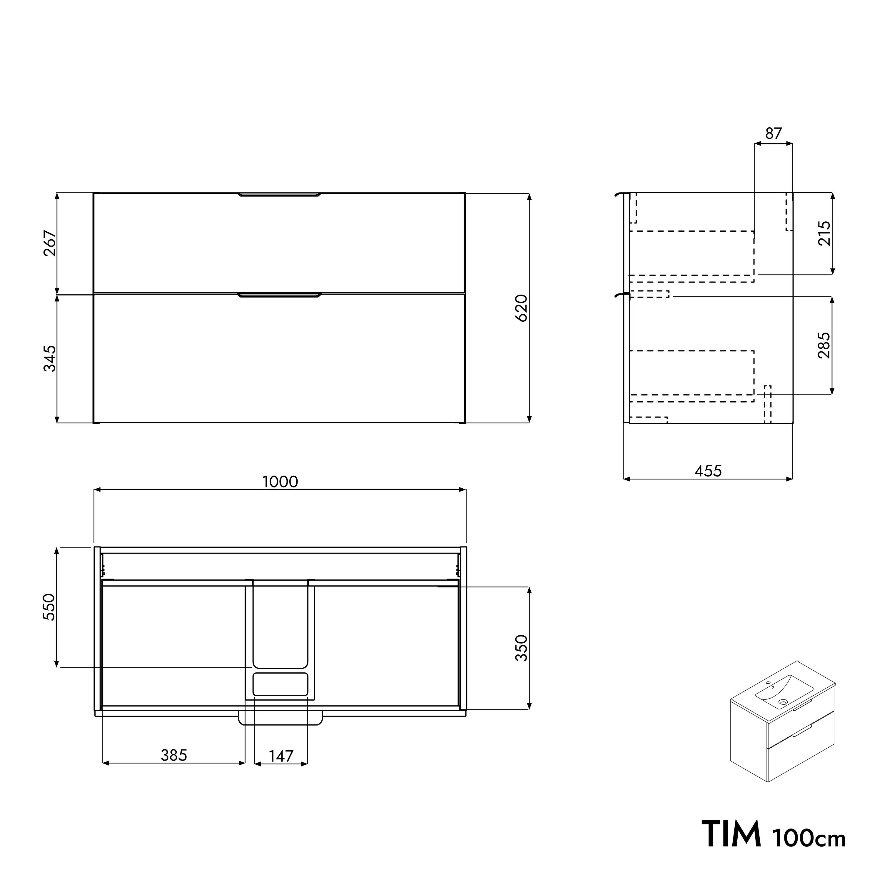 Duravit handfat med underskåp TIM 100 cm - Image 51