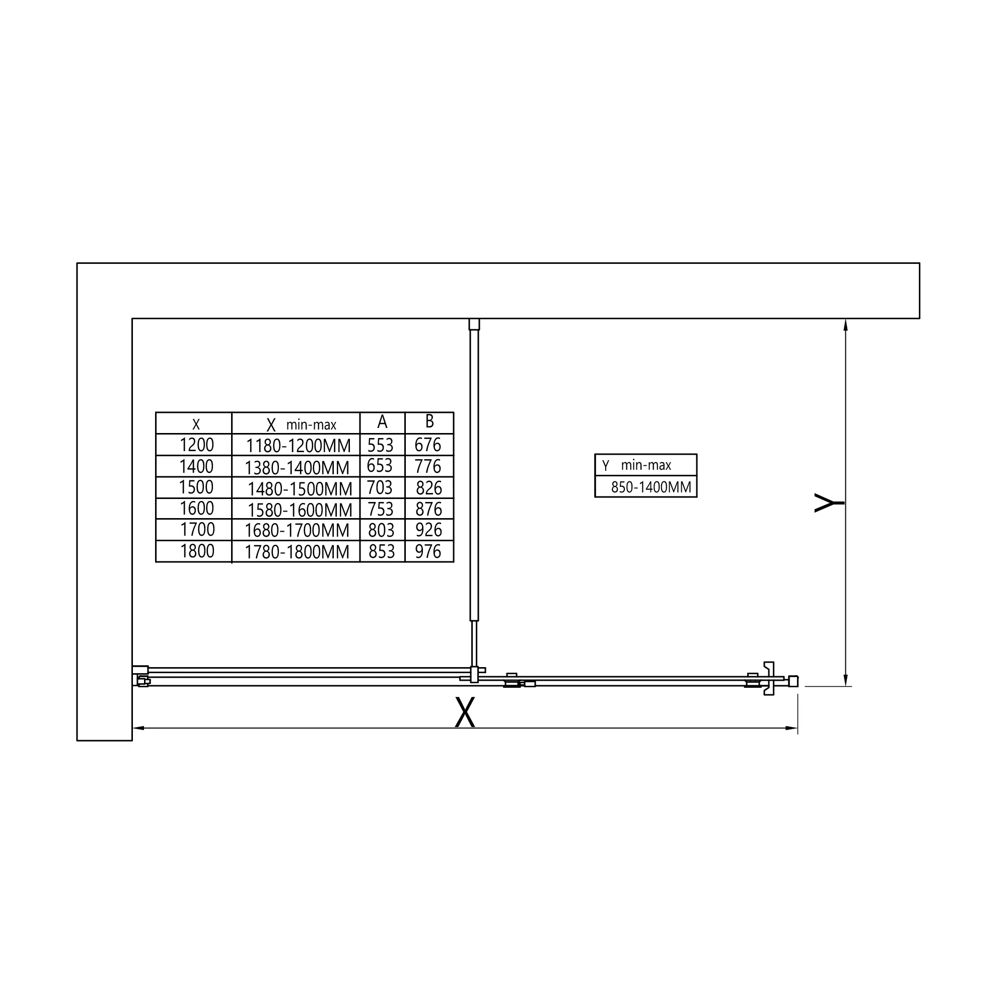 Duschskåp Walk-In NT101 skjutdörr - klart glas 8mm - bredd valbar - Image 9