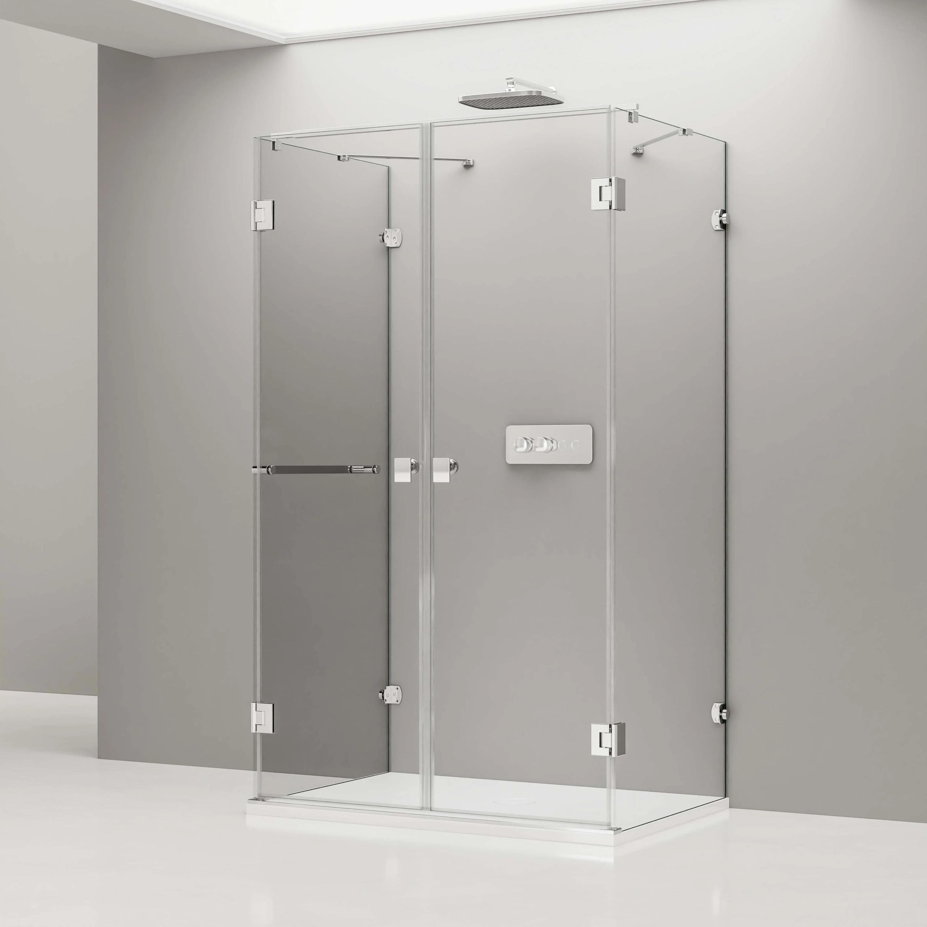 Duschvägg EX412 i U-form med gångjärnsdörrar - 8 mm - Nano äkta glas - 90 x 90 x 195 cm - Handdukstork - Image 2
