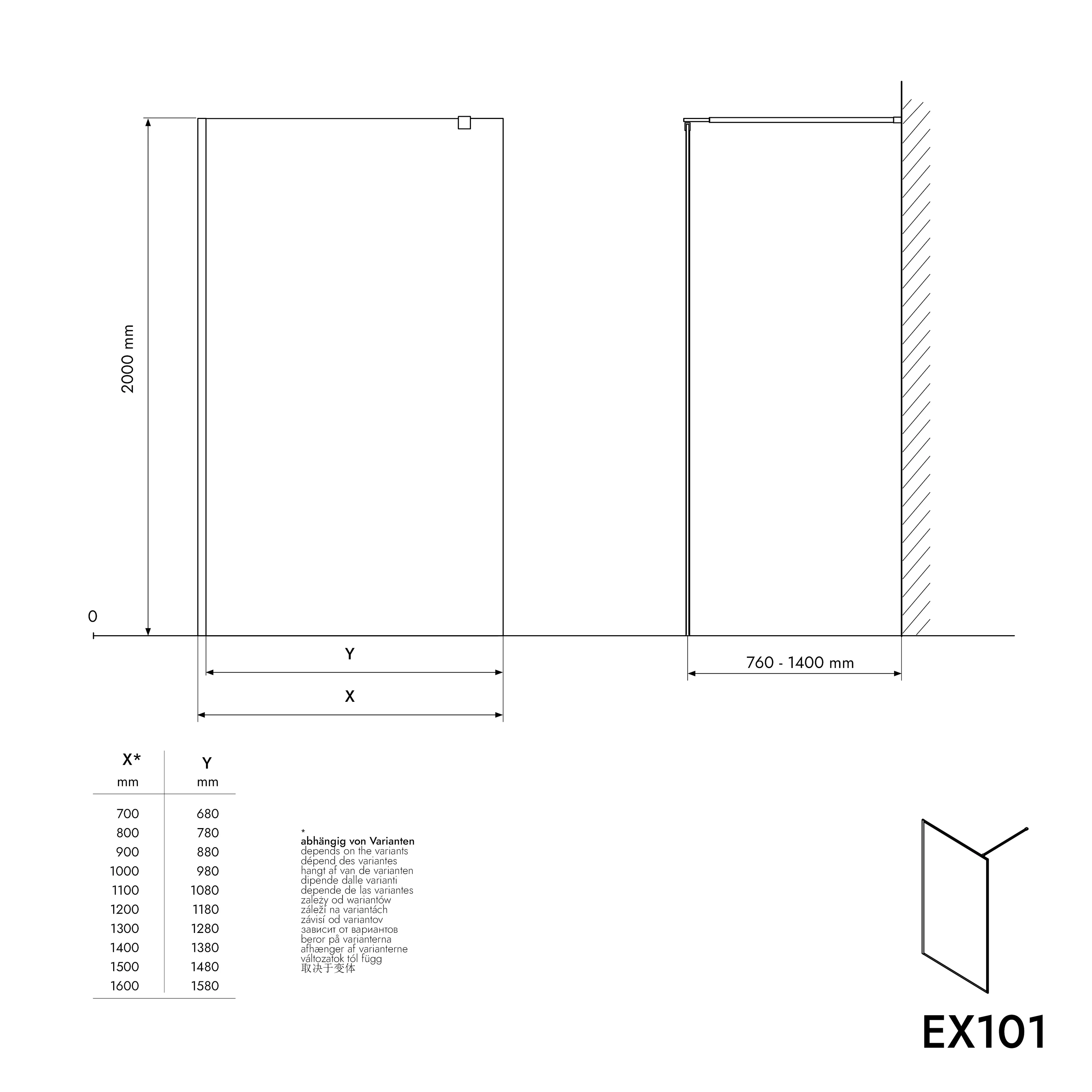 Duschvägg med äkta satinglas EX101 NANO-beläggning - valbar bredd - Image 7