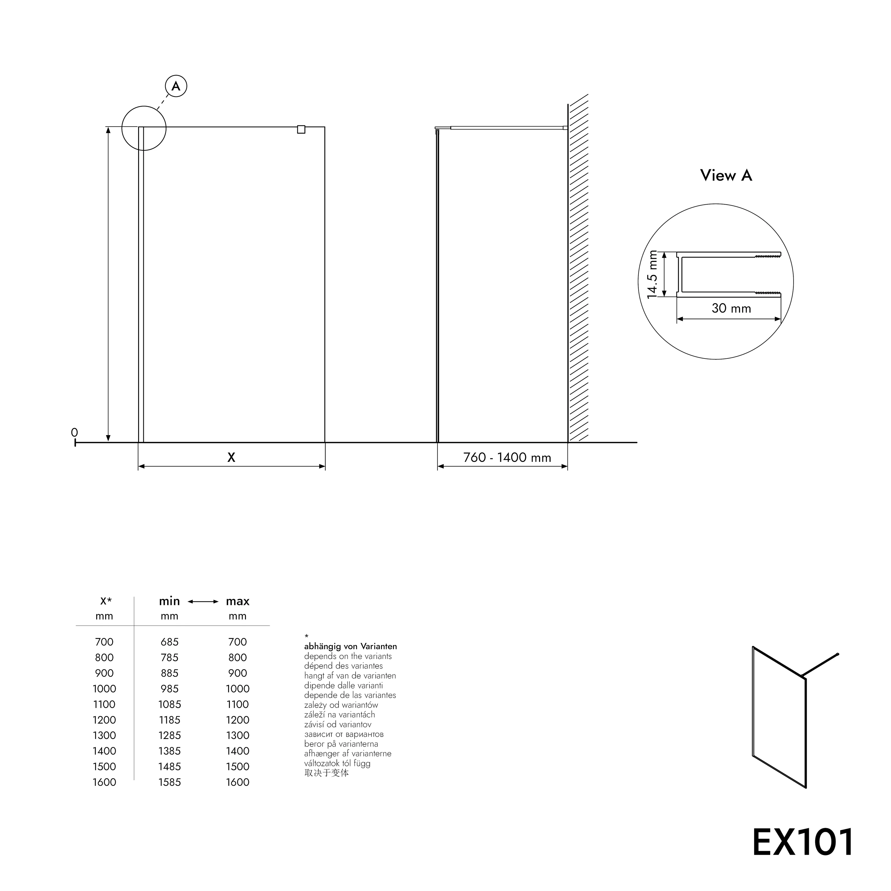 Duschvägg Walk-In Nano äkta glas EX101 - Image 15
