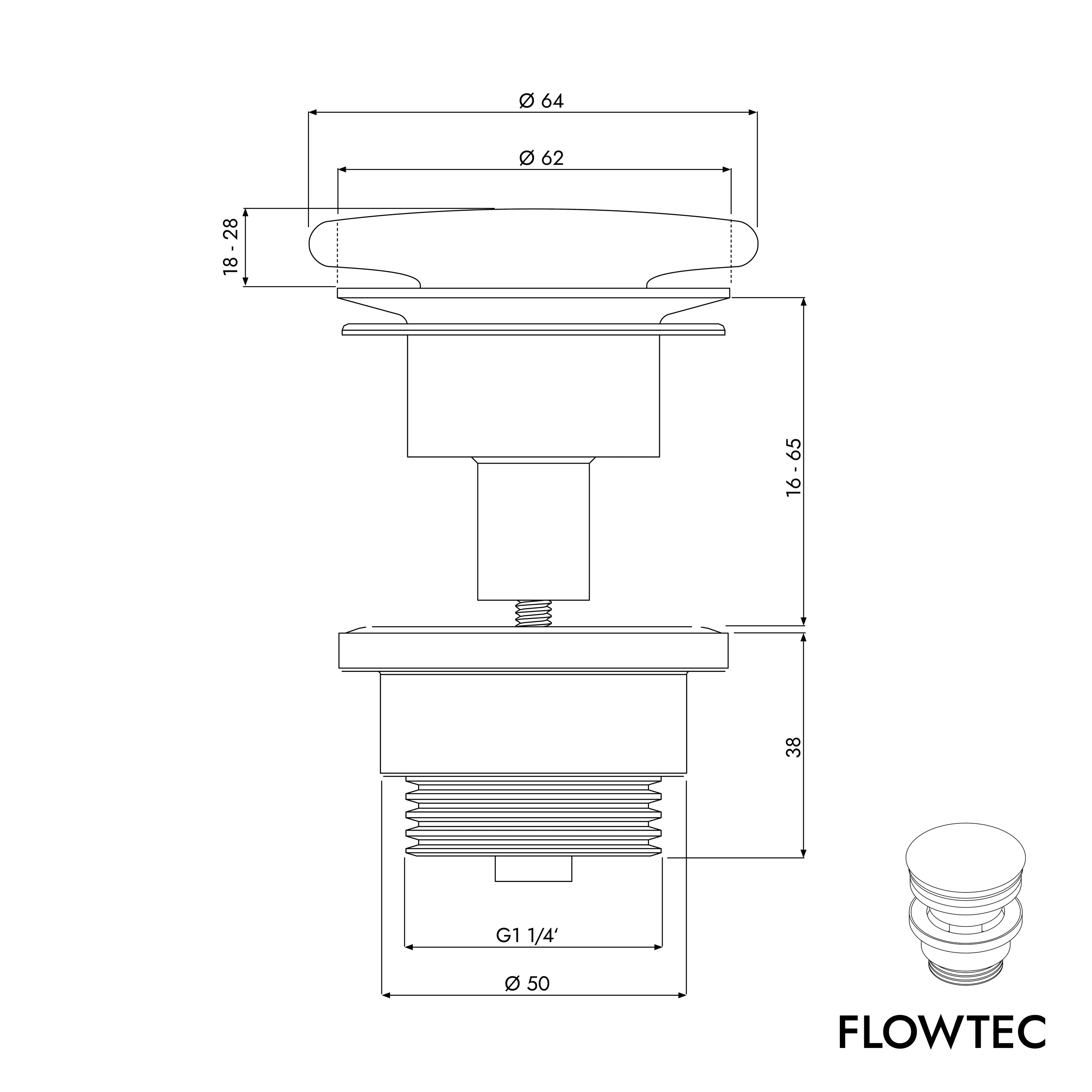 Avloppsventil FLOWTEC för tvättställ med översvämningsskydd - Image 37