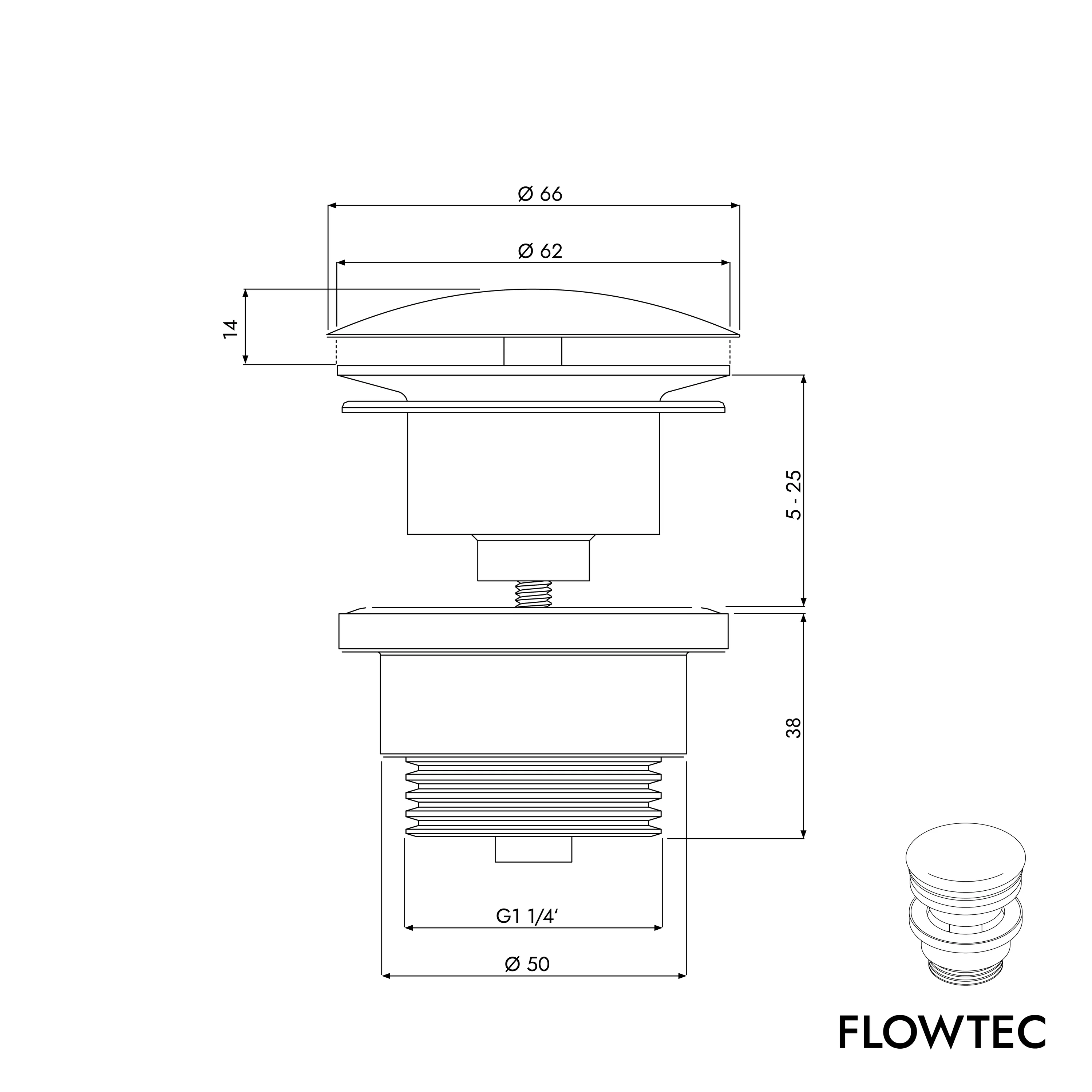 Avloppsventil FLOWTEC för tvättställ utan bräddavlopp - Image 29