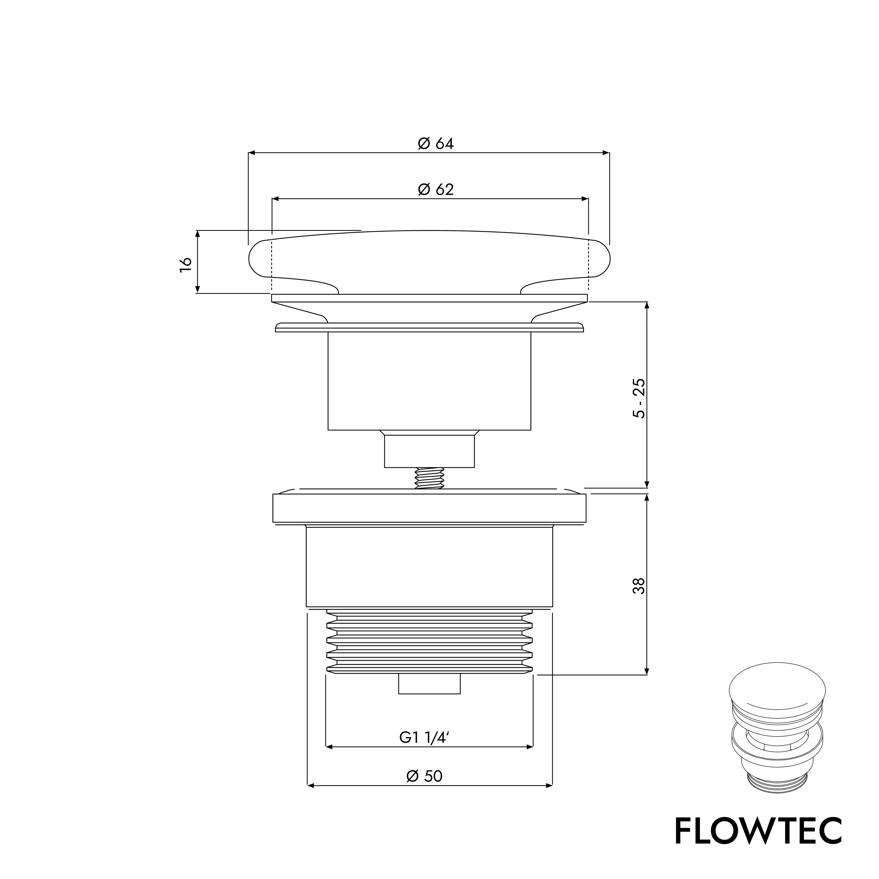 Avloppsventil FLOWTEC för tvättställ utan bräddavlopp - Image 30