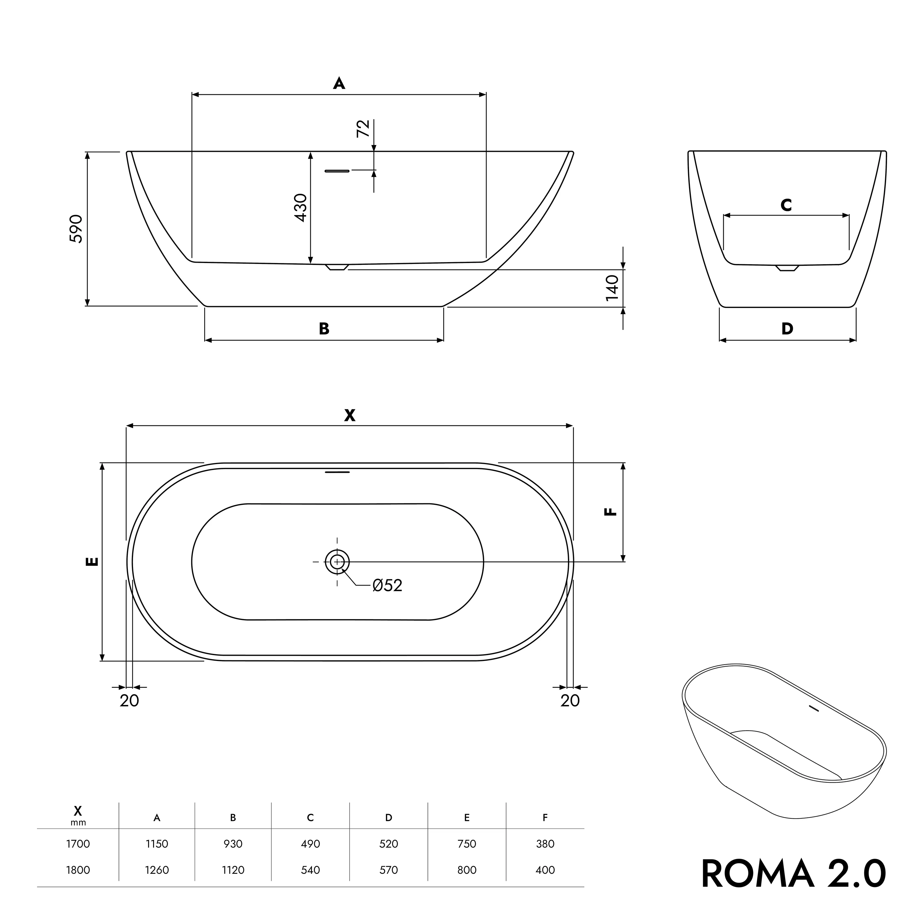 Fristående badkar ROMA 2.0 - Image 6