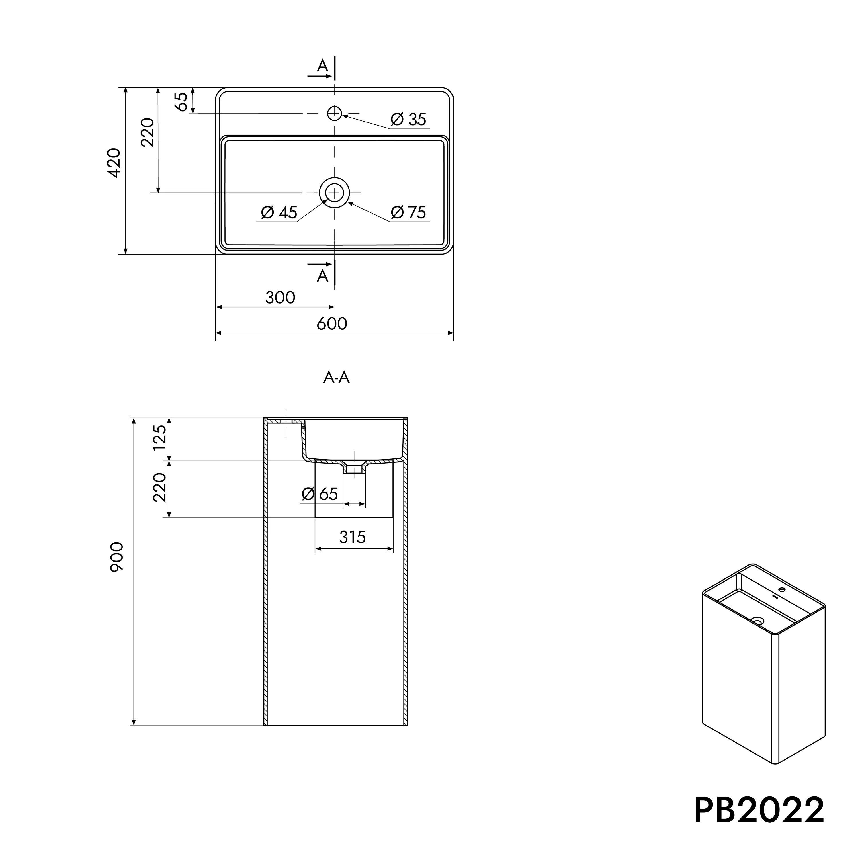 Fristående tvättställ PB2022 - Image 3