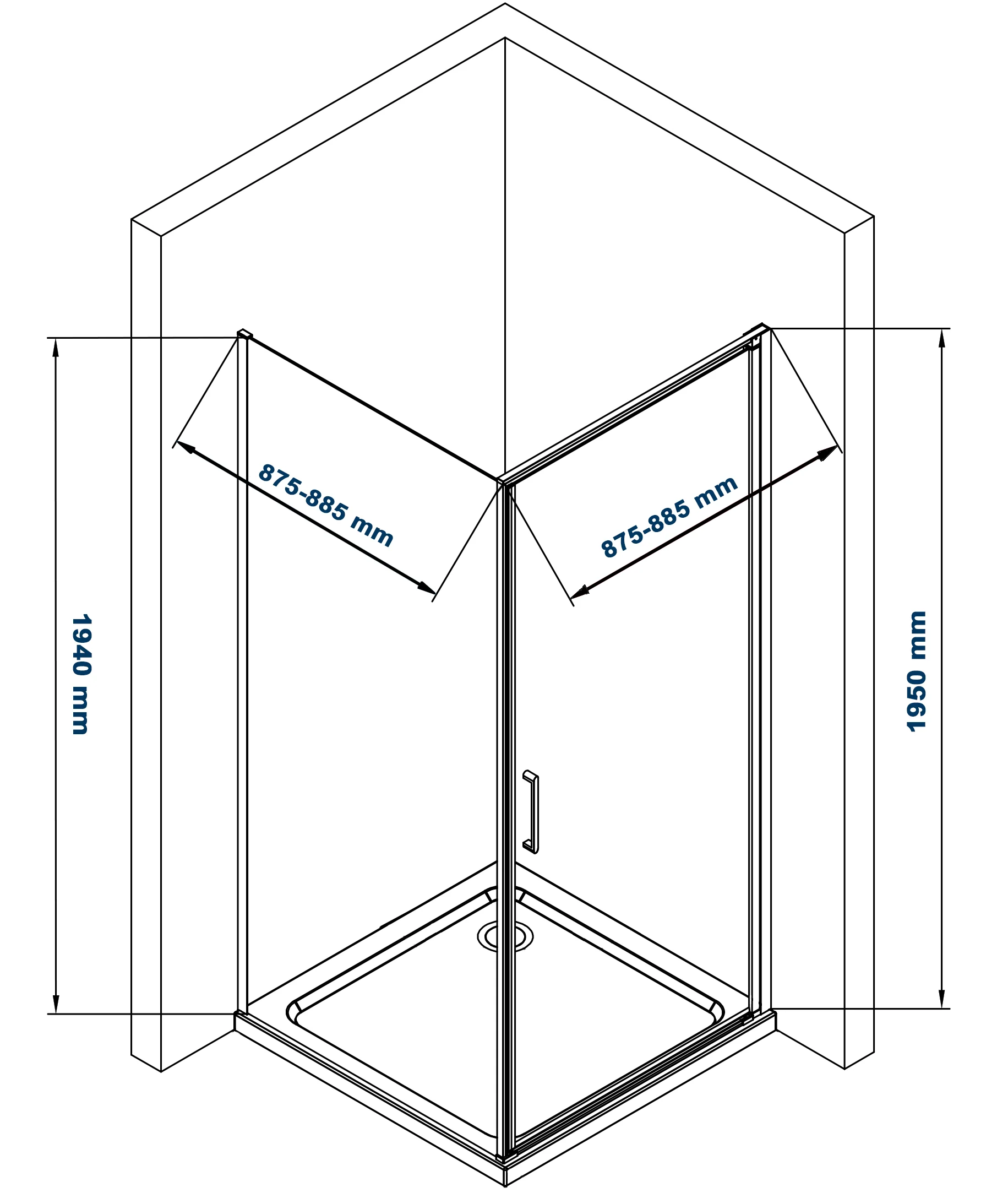 Hörndusch av äkta nano-glas 6 mm, EX 416S svart - 90 x 90 x 195 cm - Image 10