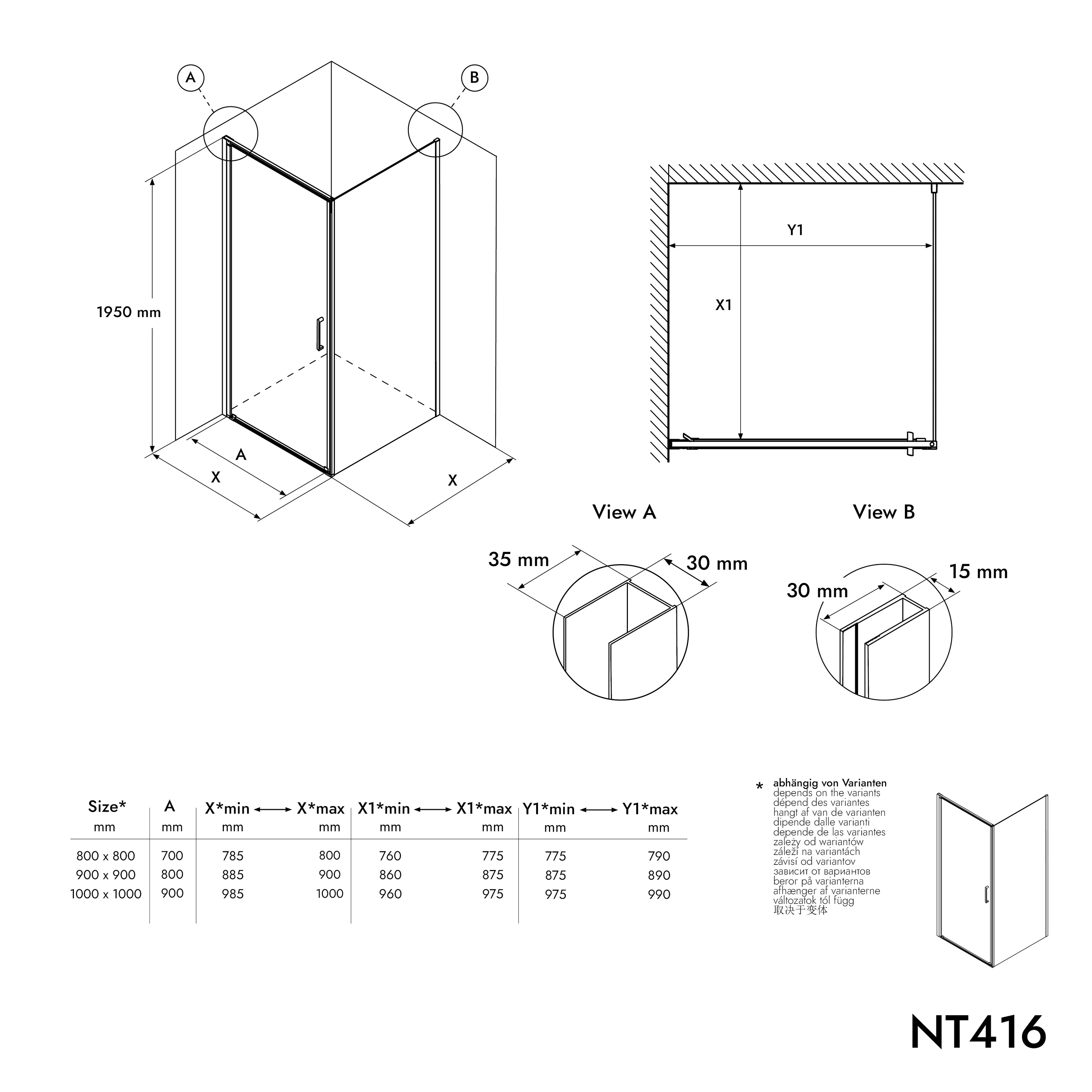 Hörndusch med gångjärnsdörr NT416 Svart matt - Image 5