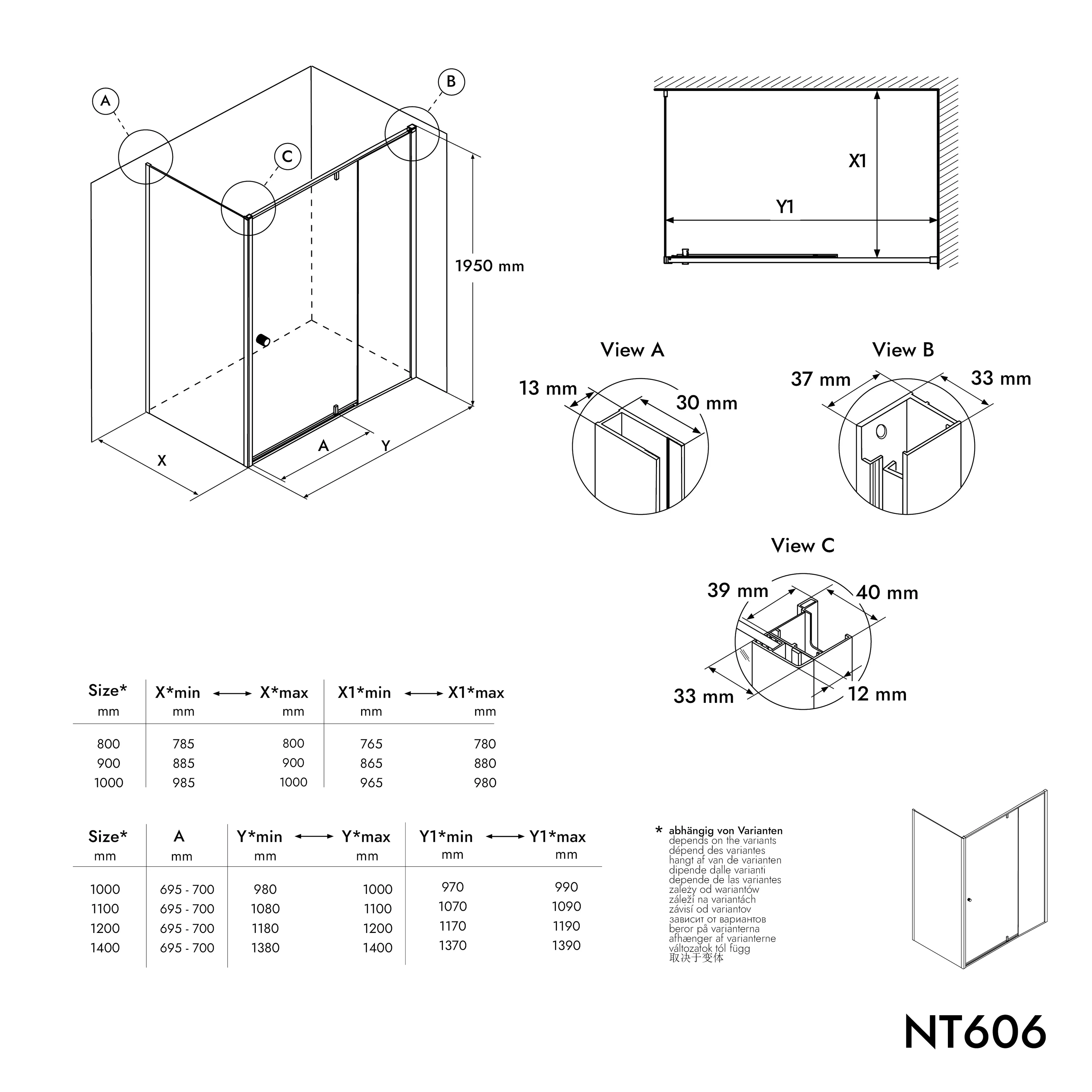 Hörndusch med svängdörr på fast panel NT606 FLEX - Image 9