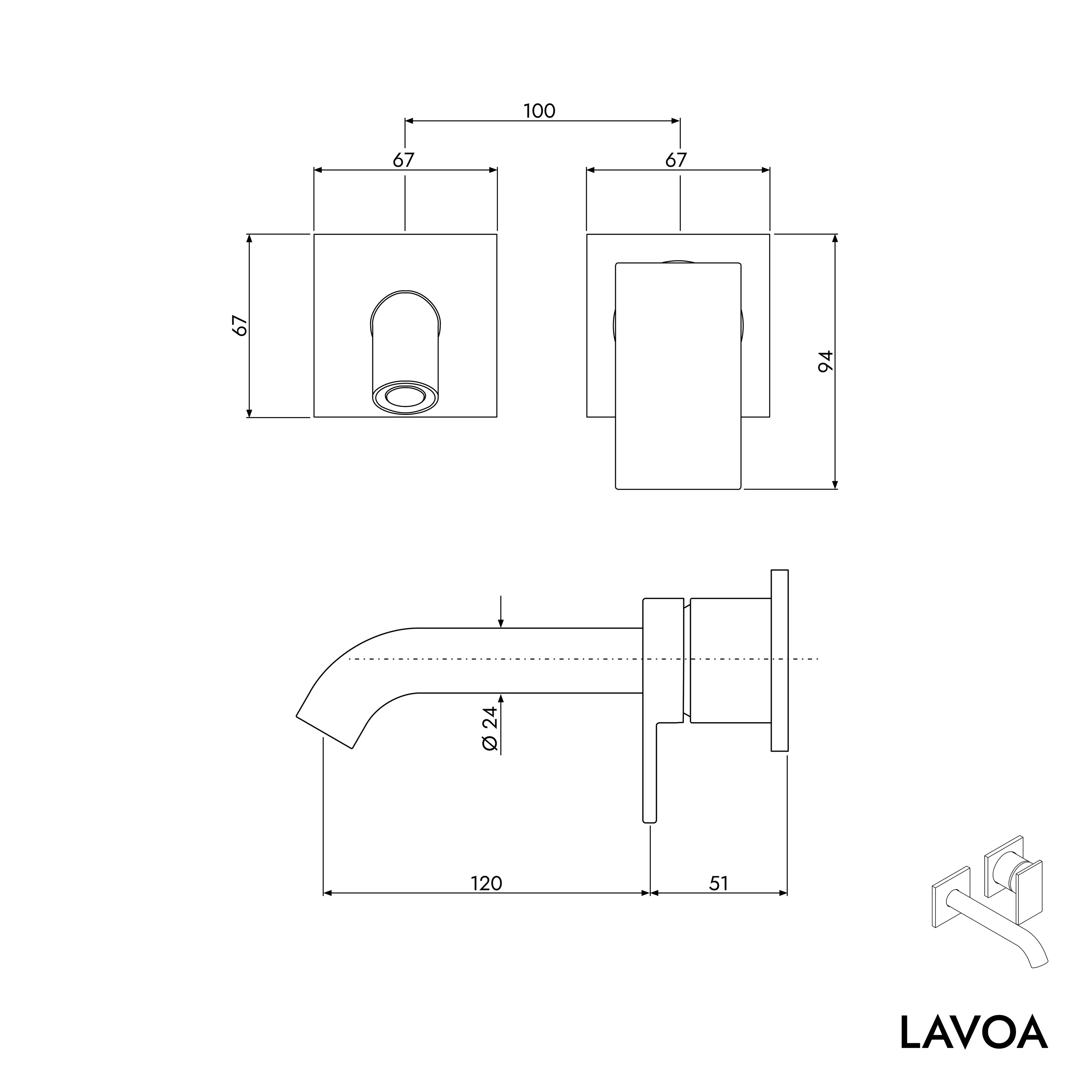 Väggmonterad tvättställsblandare LAVOA - Image 7