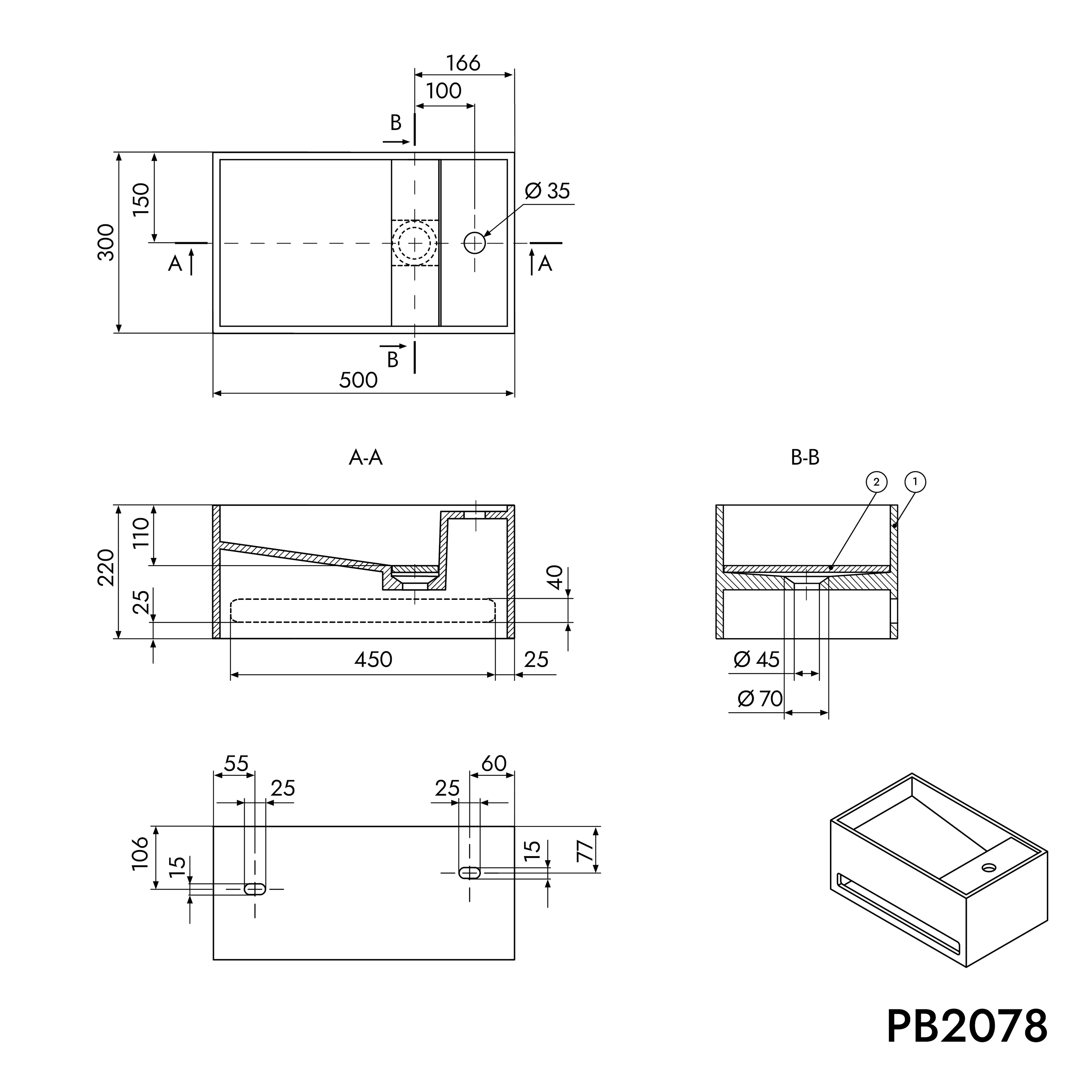 Vägghängt tvättställ PB2078 - Image 3