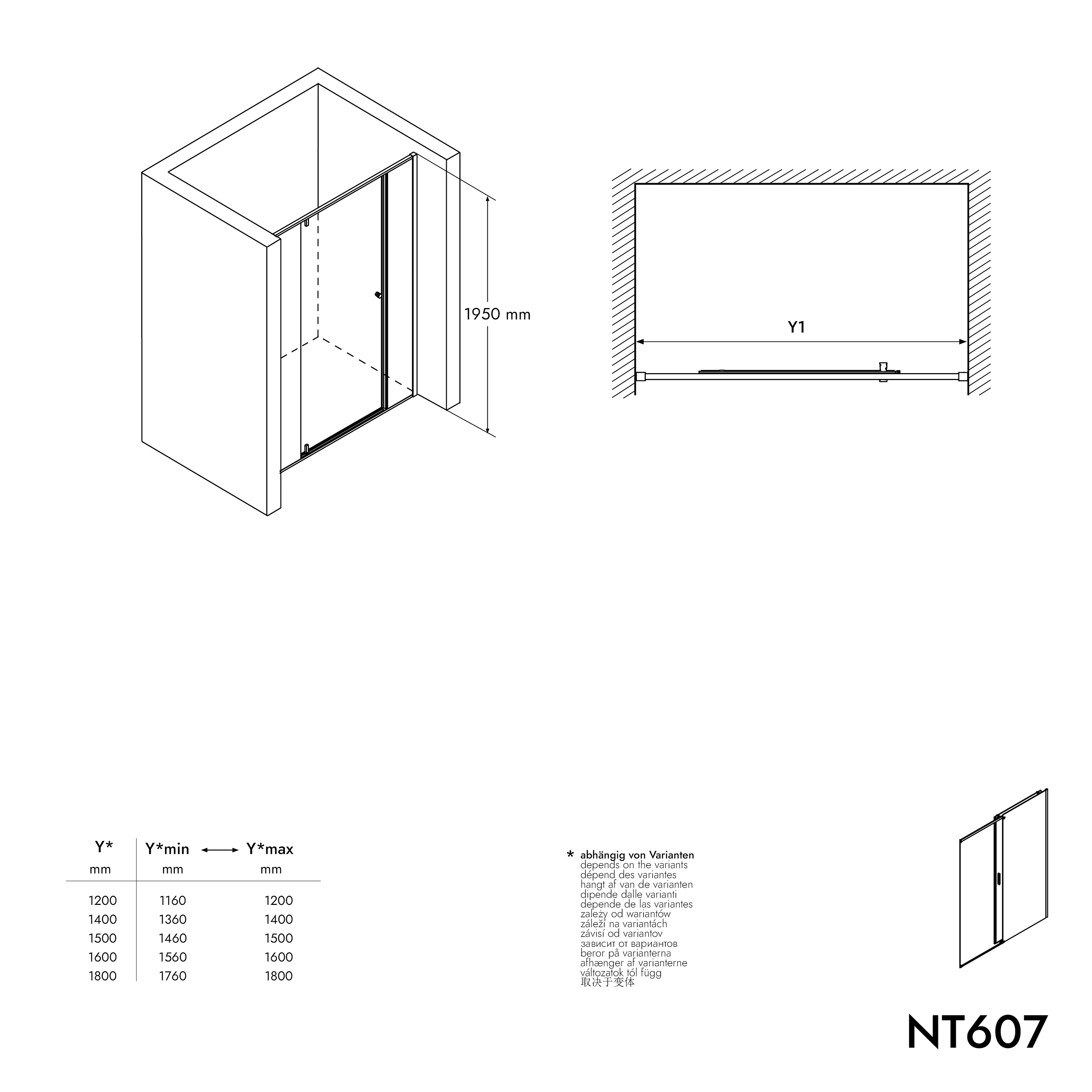 Nischdusch med gångjärnsdörr - två fasta paneler NT607 - FLEX - Image 21