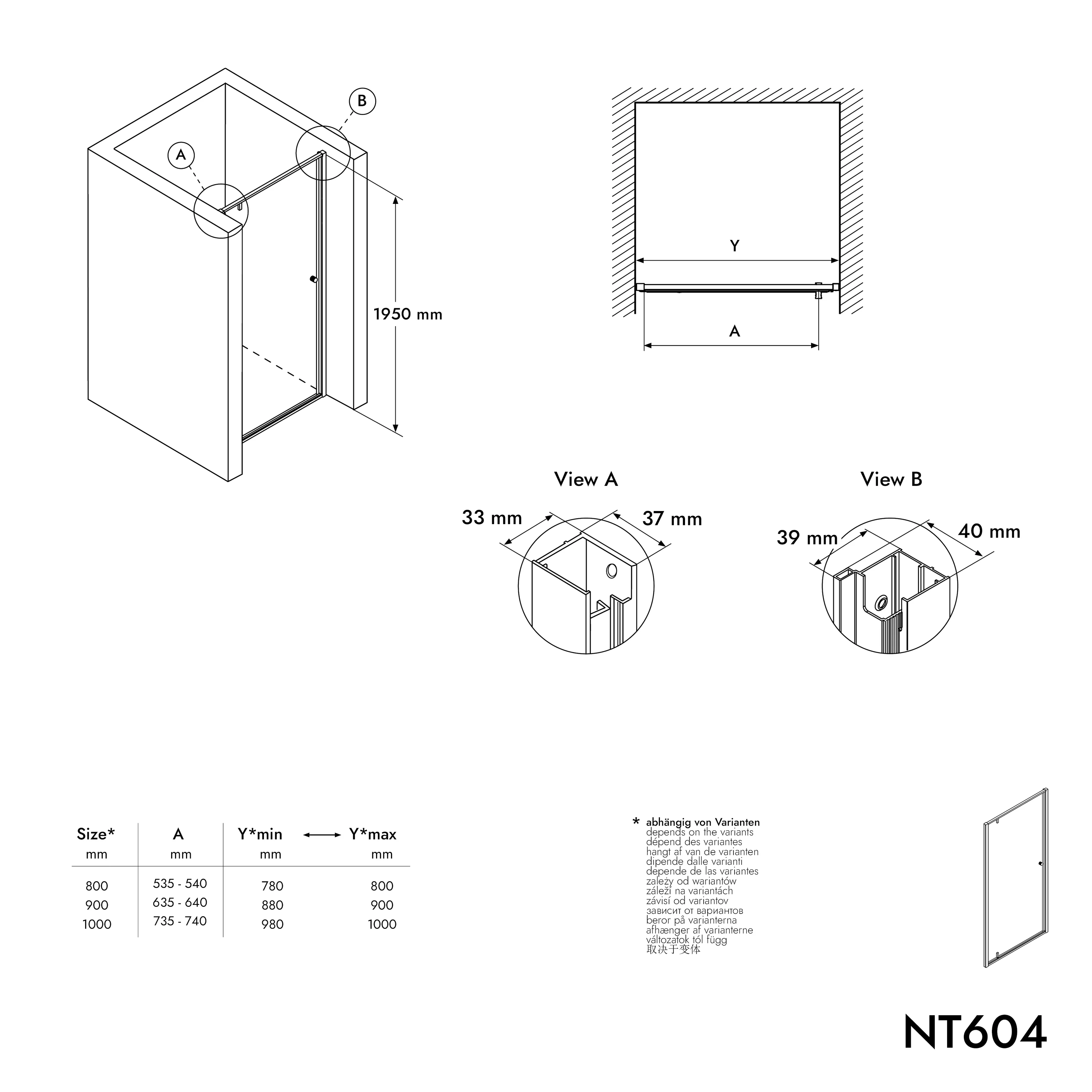 Nischdusch med svängdörr NT604 FLEX - 6 mm nano klar glas - profilfärg valbar - Image 9