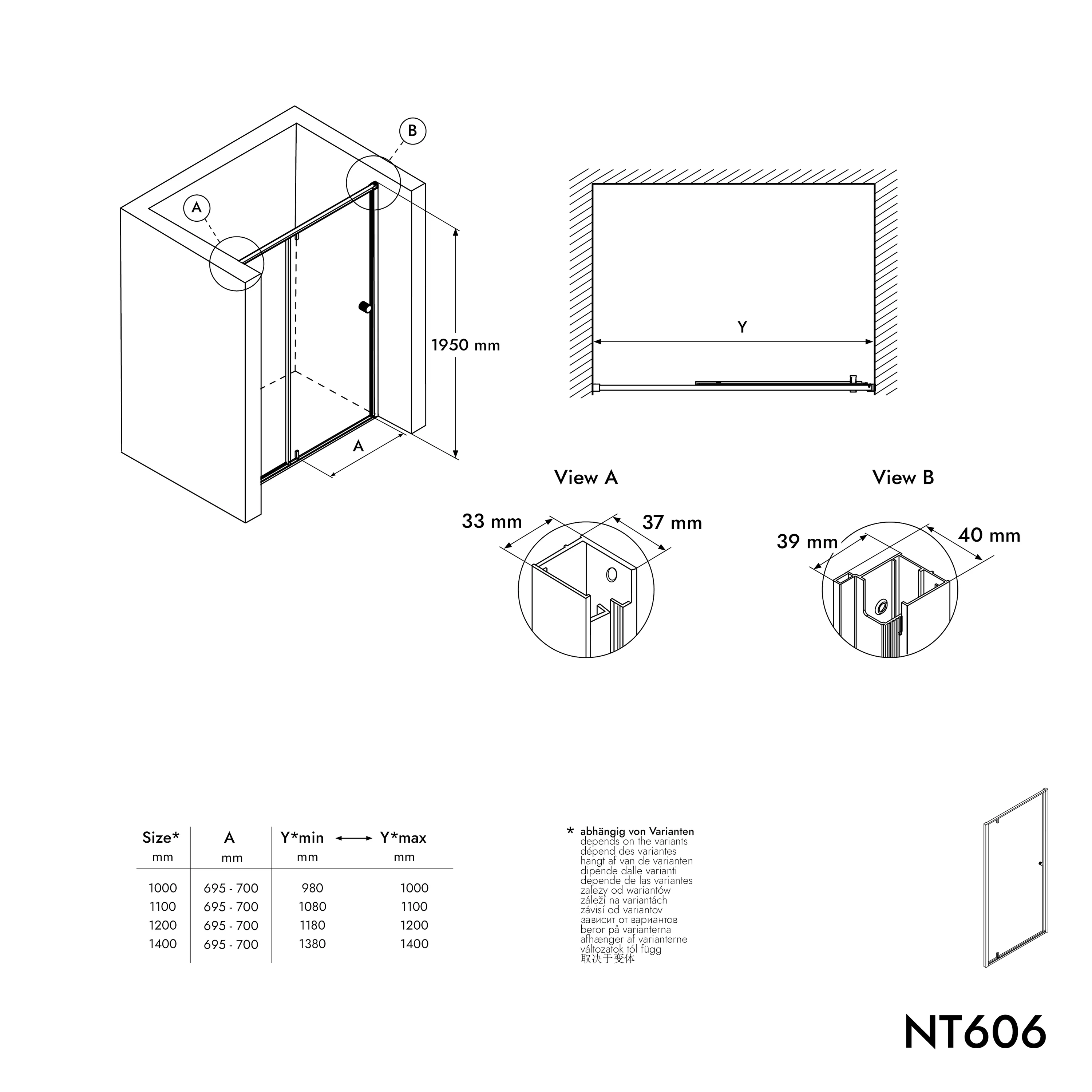 Nischdusch med svängdörr på fast panel NT606 FLEX - 6 mm nano klar glas - profilfärg valbar - Image 12