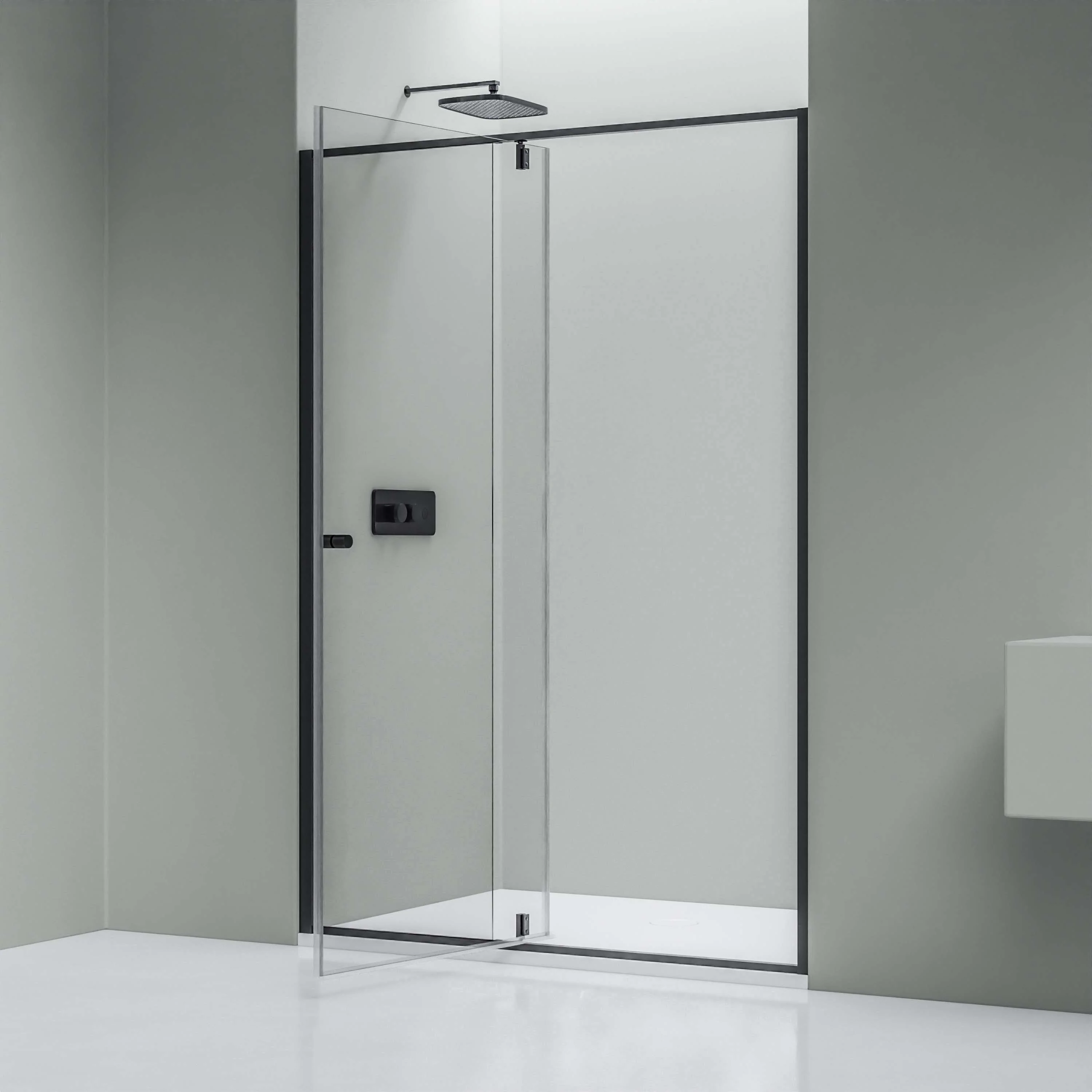 Nischdusch med svängdörr på fast panel NT606 FLEX - 6 mm nano klar glas - profilfärg valbar - Image 9