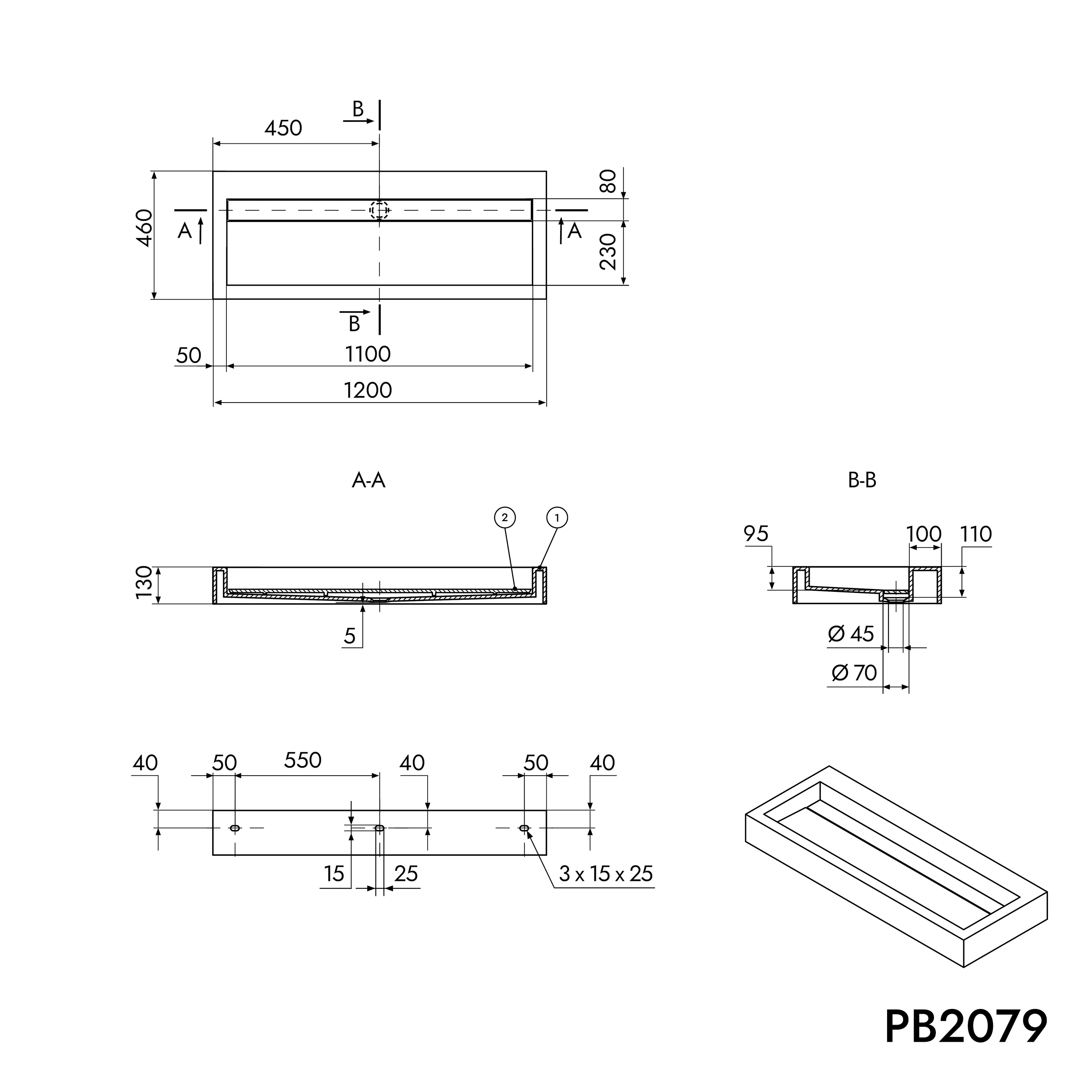 Tvättställ för väggmontering eller fristående PB2079 av kompositsten - Image 6