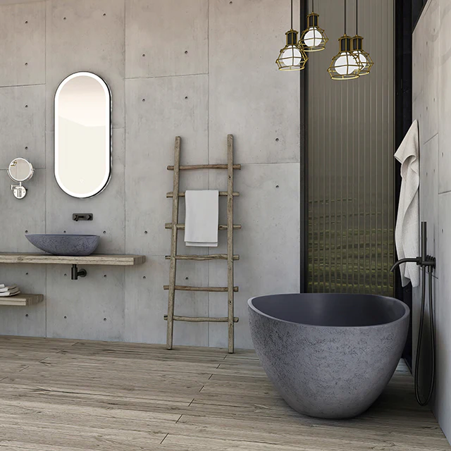 Tvättställ med bänkskiva VELA - gjuten mineral - betongutseende - 60,5 x 43,5 x 16 cm - Image 4