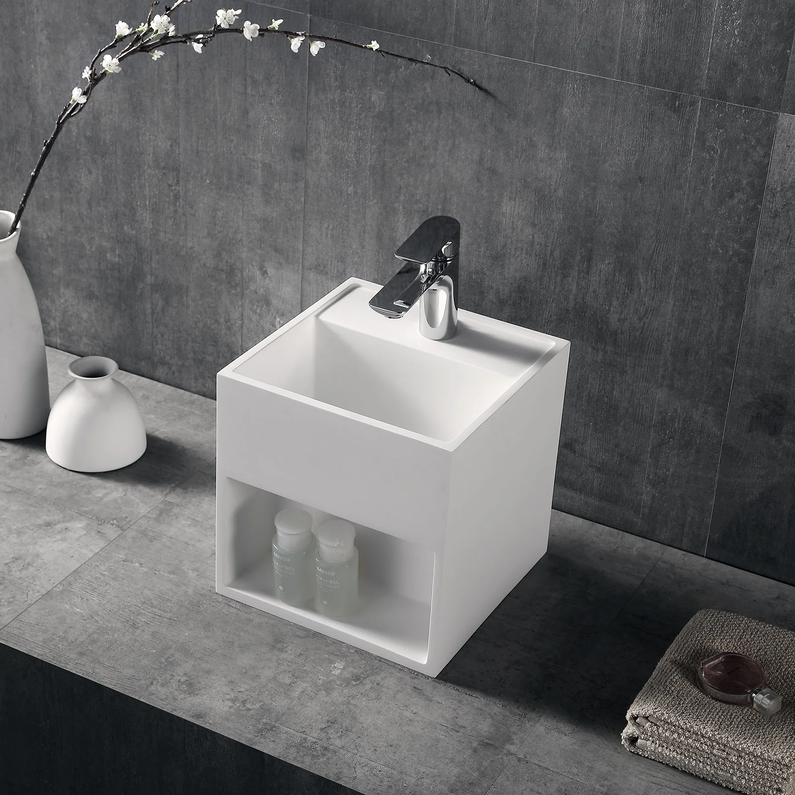 TWG31 vägghängd tvättställ i gjuten mineral - Image 2