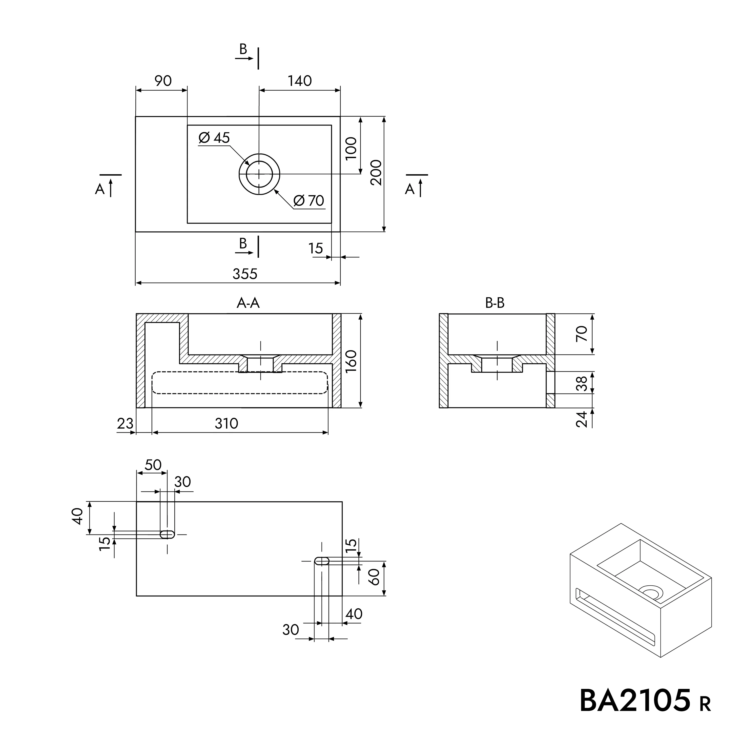 Vägghängt tvättställ BA2105 - Image 10