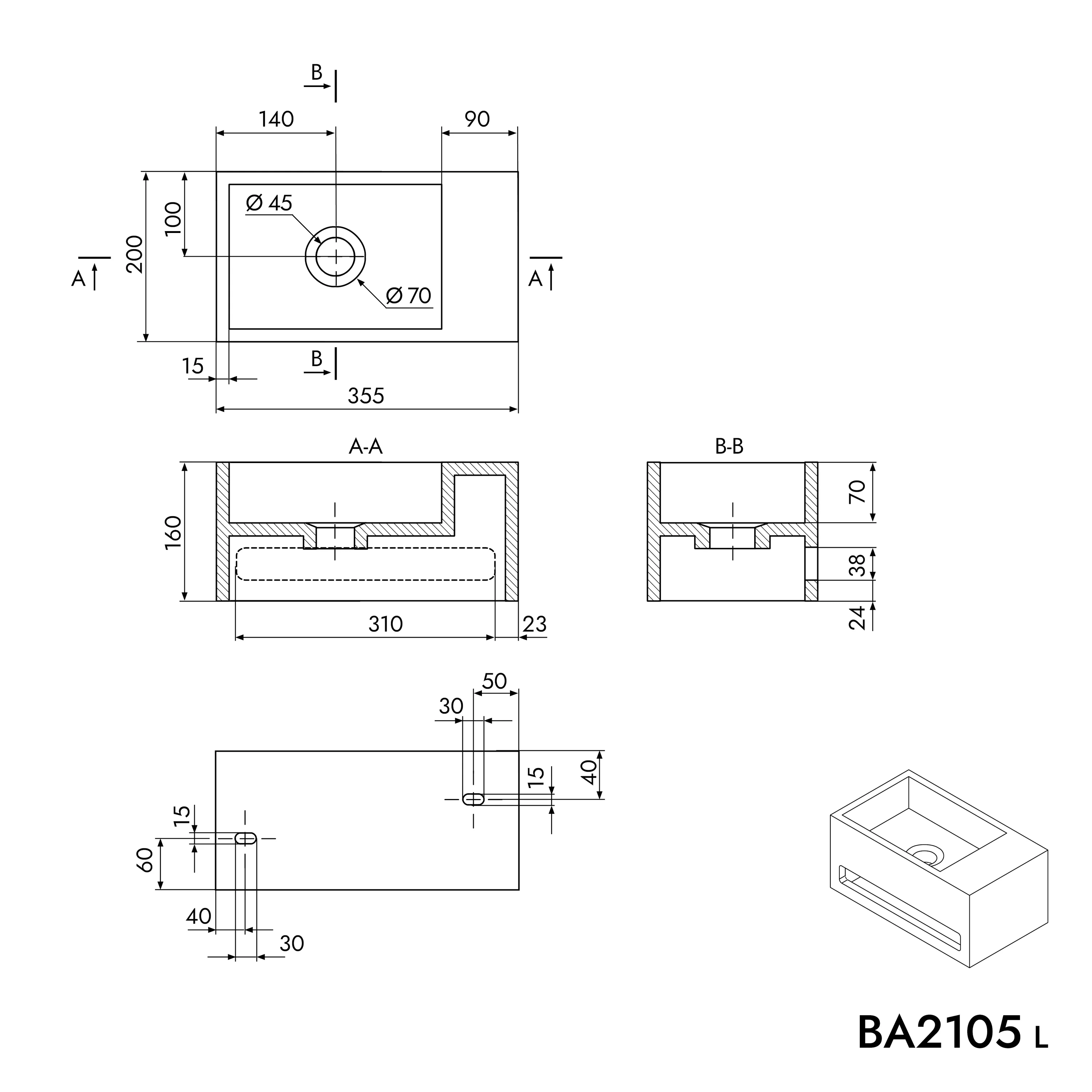 Vägghängt tvättställ BA2105 - Image 9