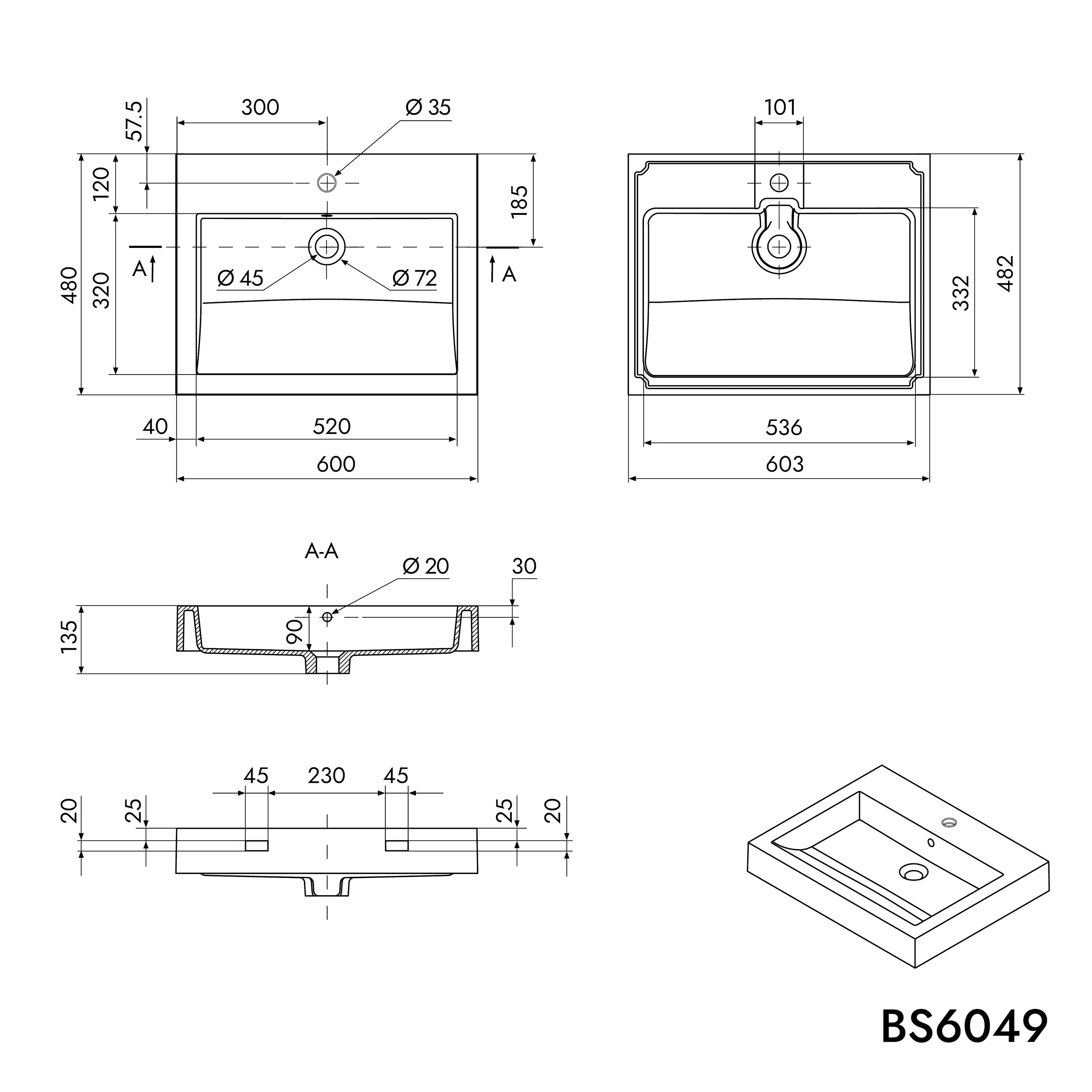Vägghängt tvättställ Bänkskiva BS6049 - Image 5