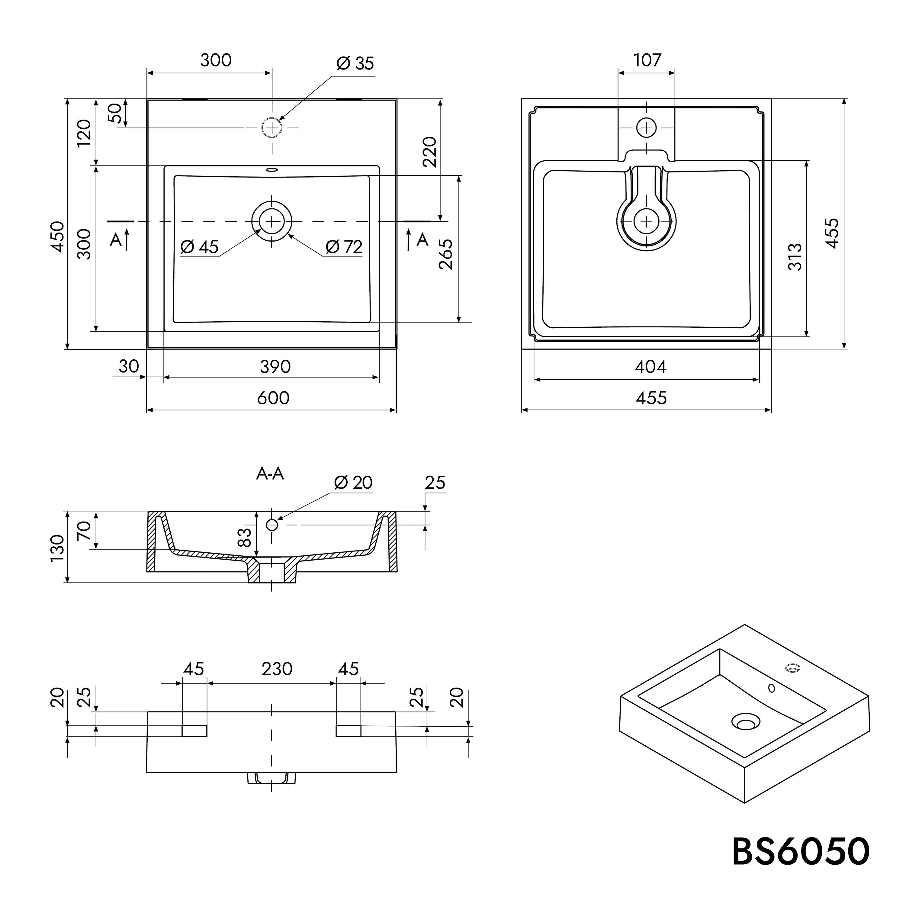 Vägghängt tvättställ Bänkskiva BS6050 - Image 5
