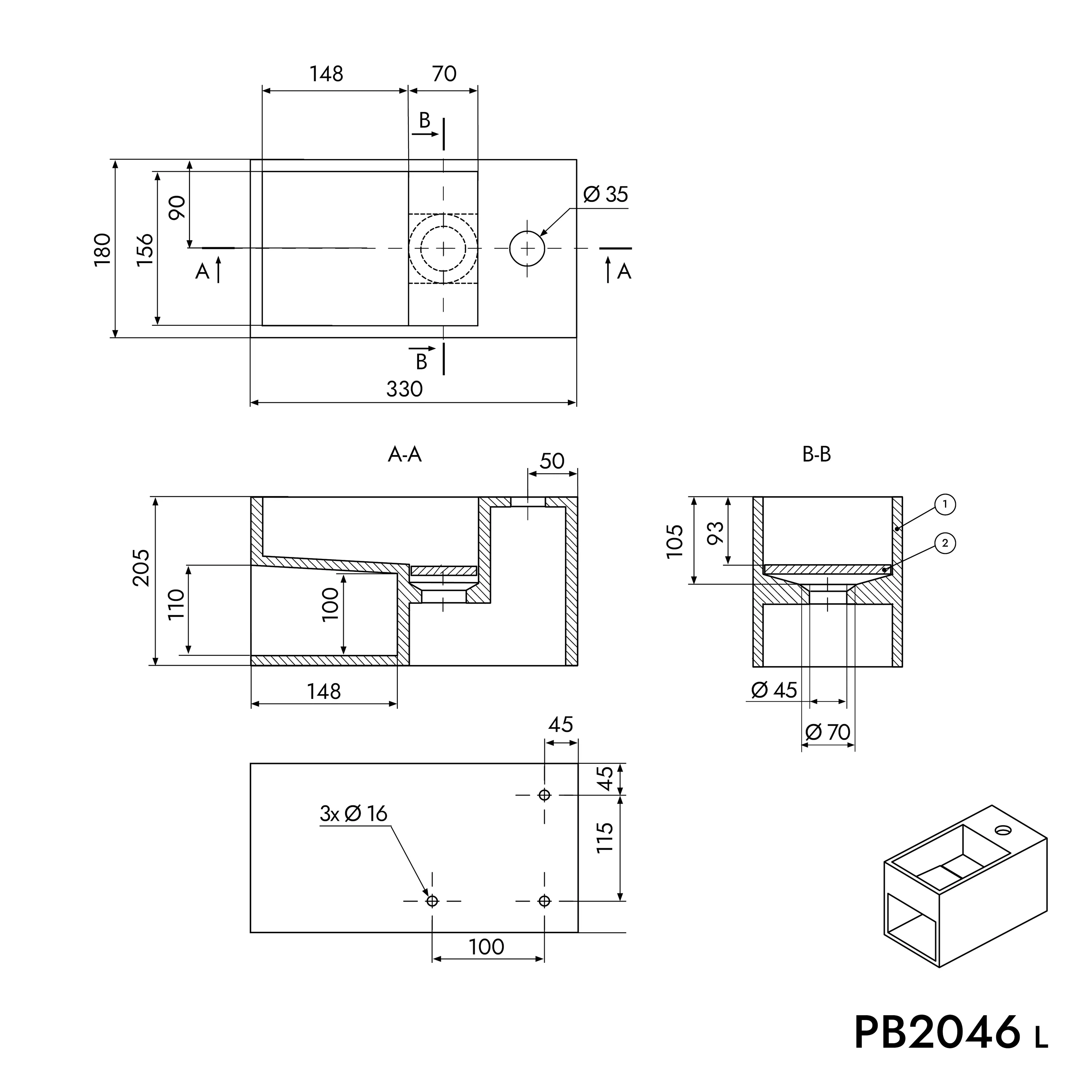 Vägghängt tvättställ PB2046 i gjuten mineral - Image 7