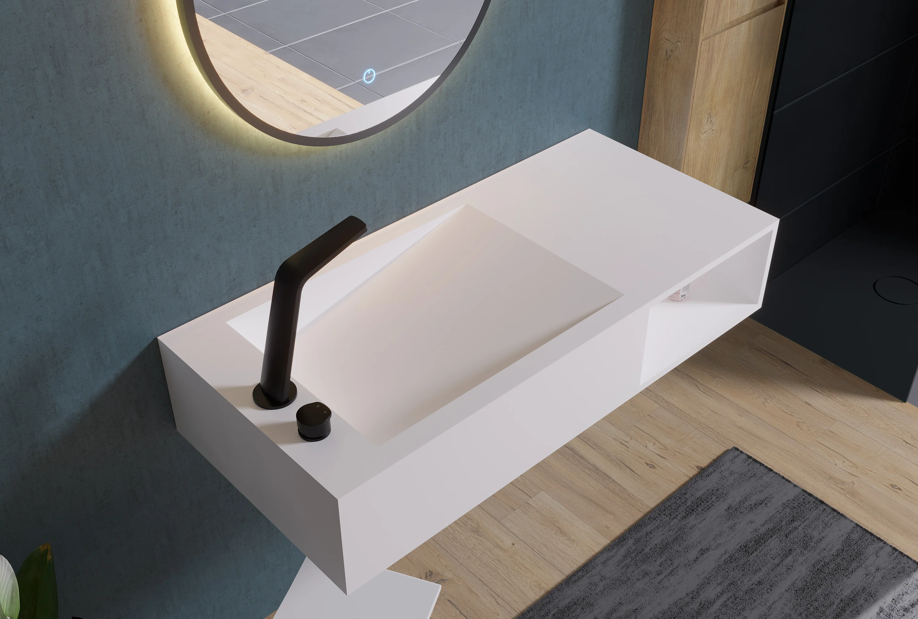 Vägghängt tvättställ PB2088 i gjuten mineral - Image 2