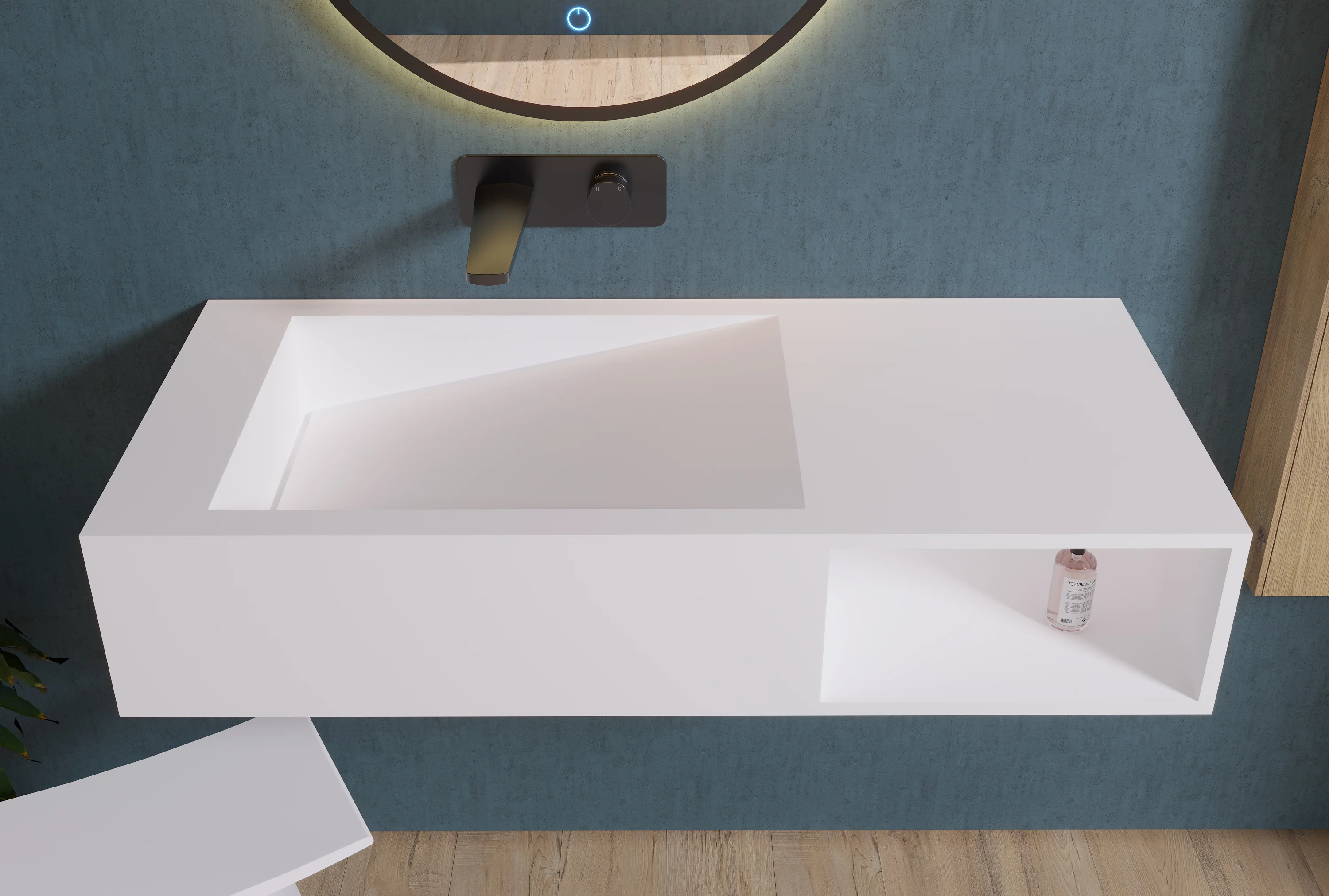 Vägghängt tvättställ PB2088 i gjuten mineral - Image 6
