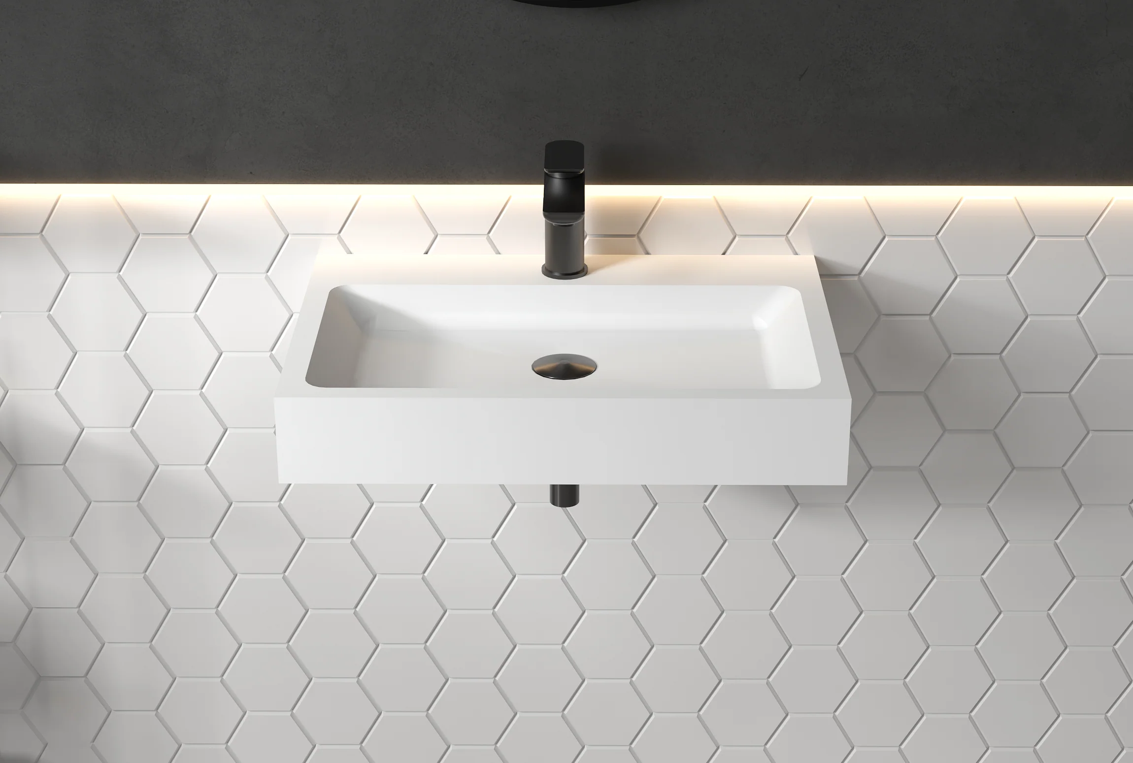 Vägghängt tvättställ PB2142 i gjuten mineral - Image 4