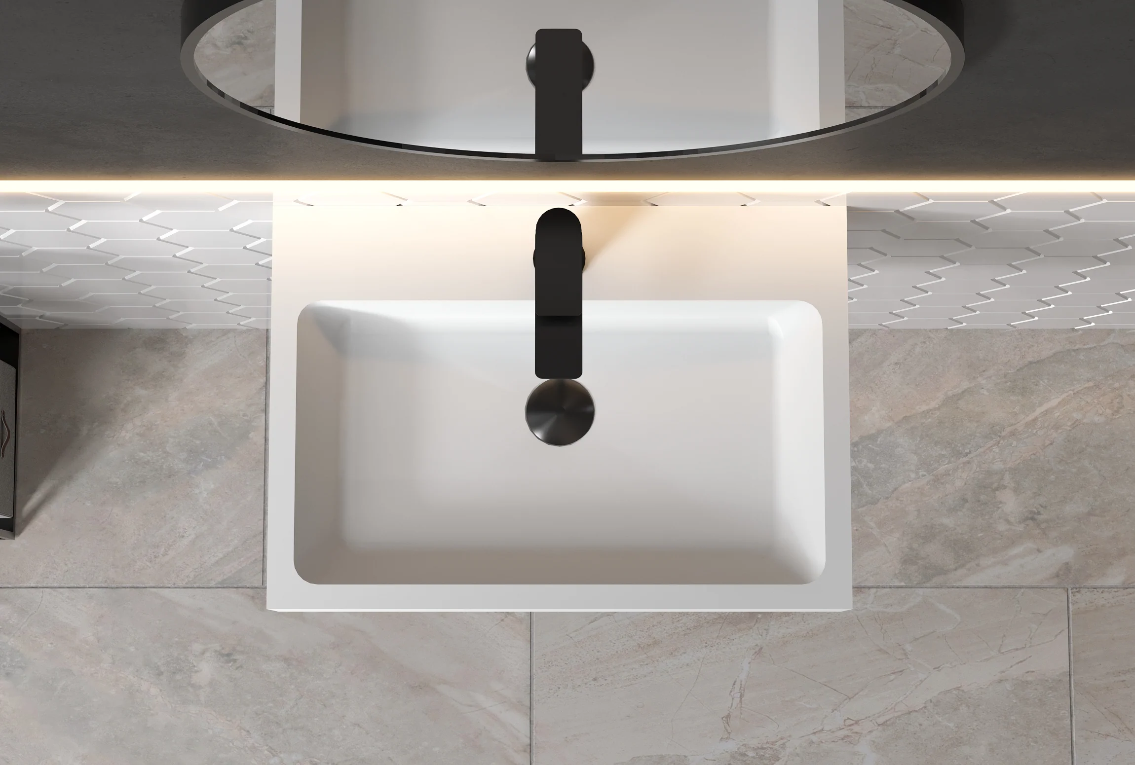 Vägghängt tvättställ PB2142 i gjuten mineral - Image 5