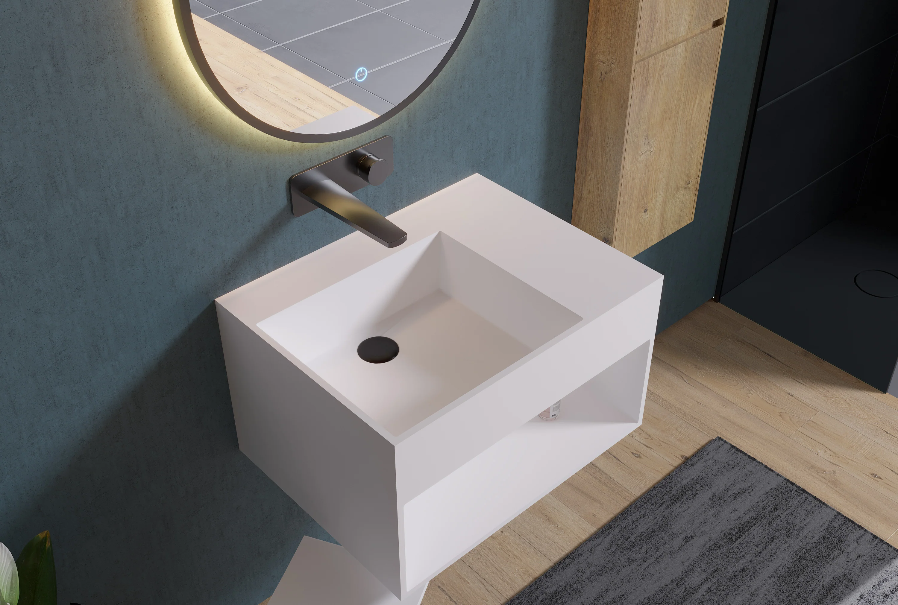 Vägghängt tvättställ PB2158 i gjuten mineral - Image 2
