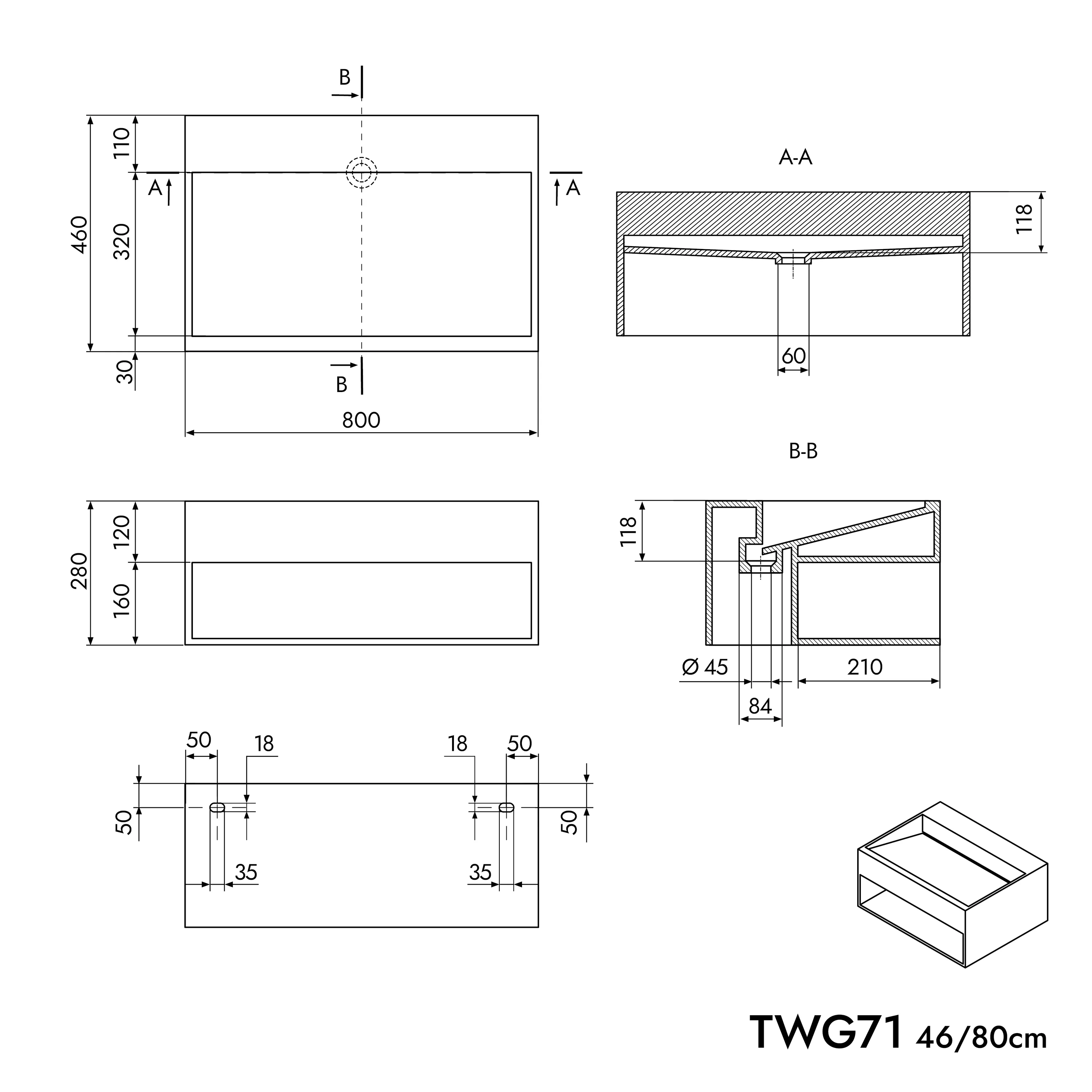 Vägghängt tvättställ TWG71 - Image 10