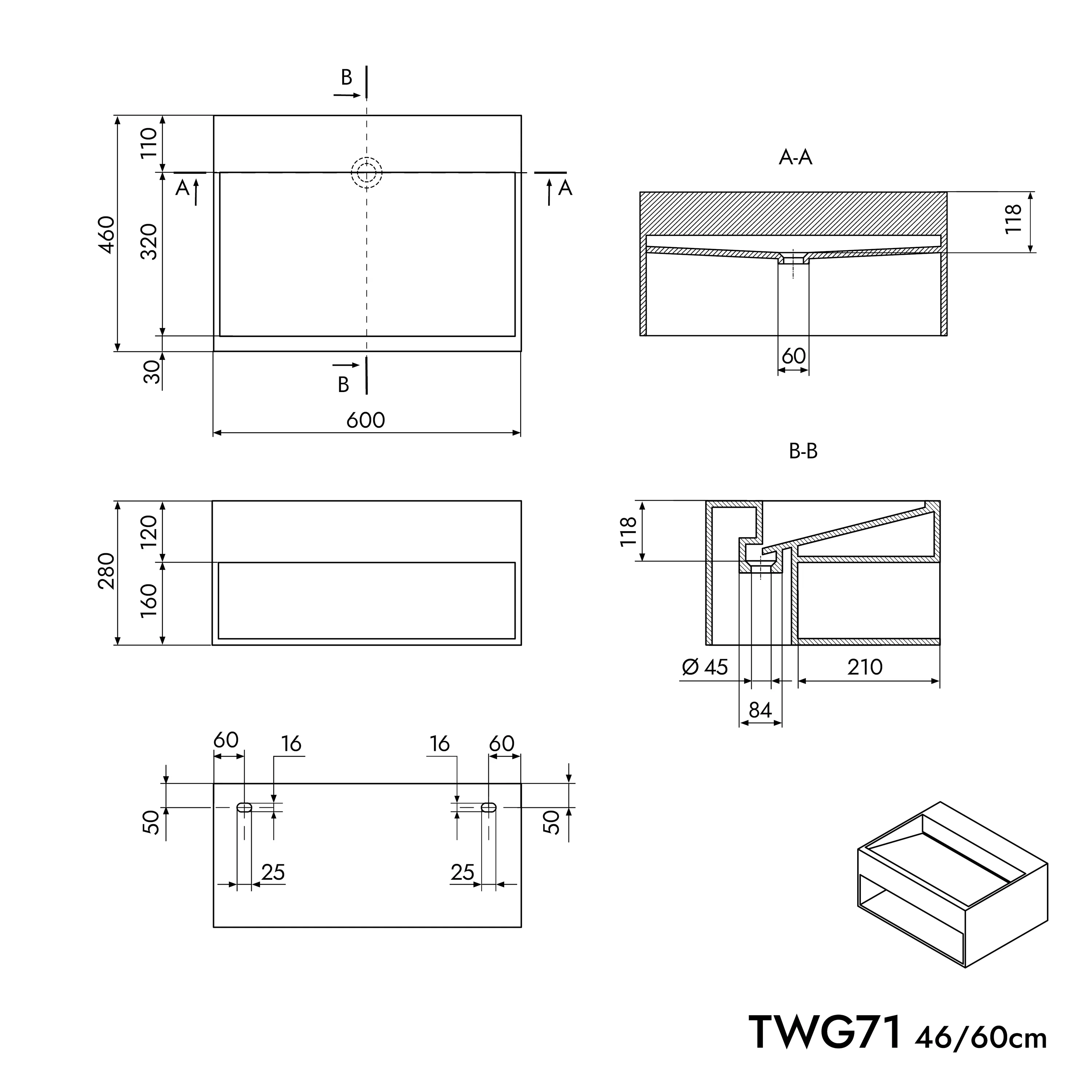 Vägghängt tvättställ TWG71 - Image 9