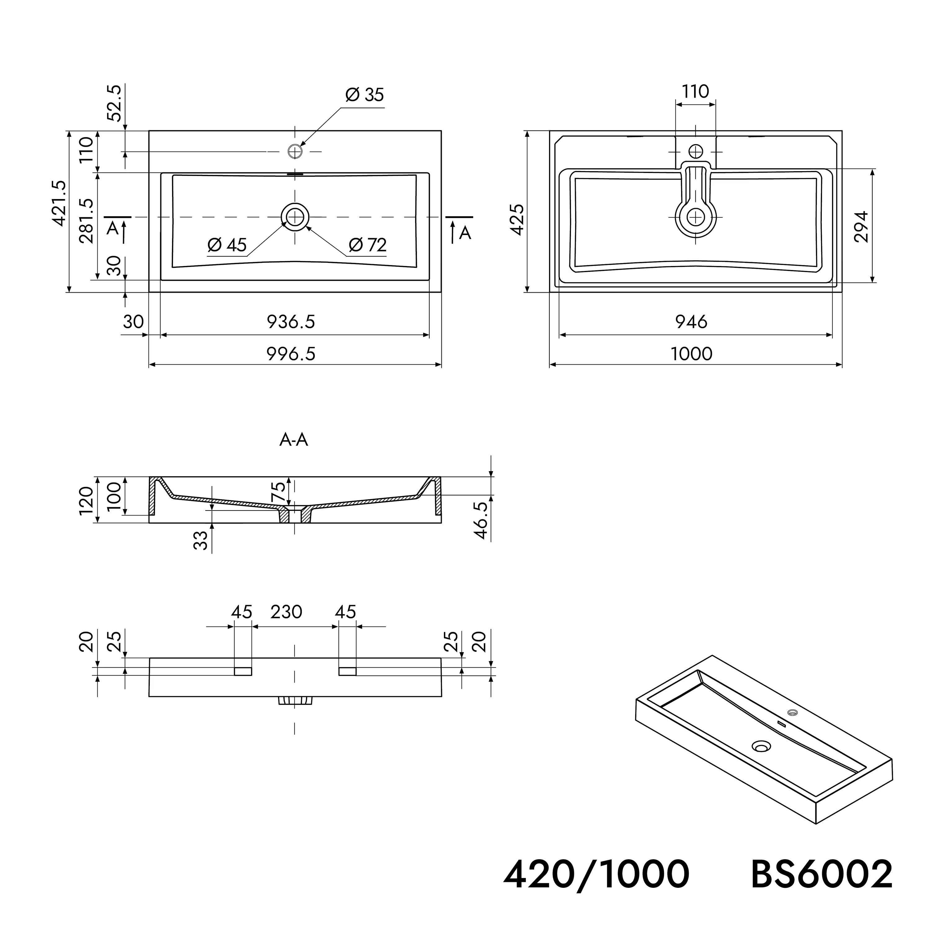 Väggmonterat tvättställ Bänkskivstvättställ BS6002 - Image 7