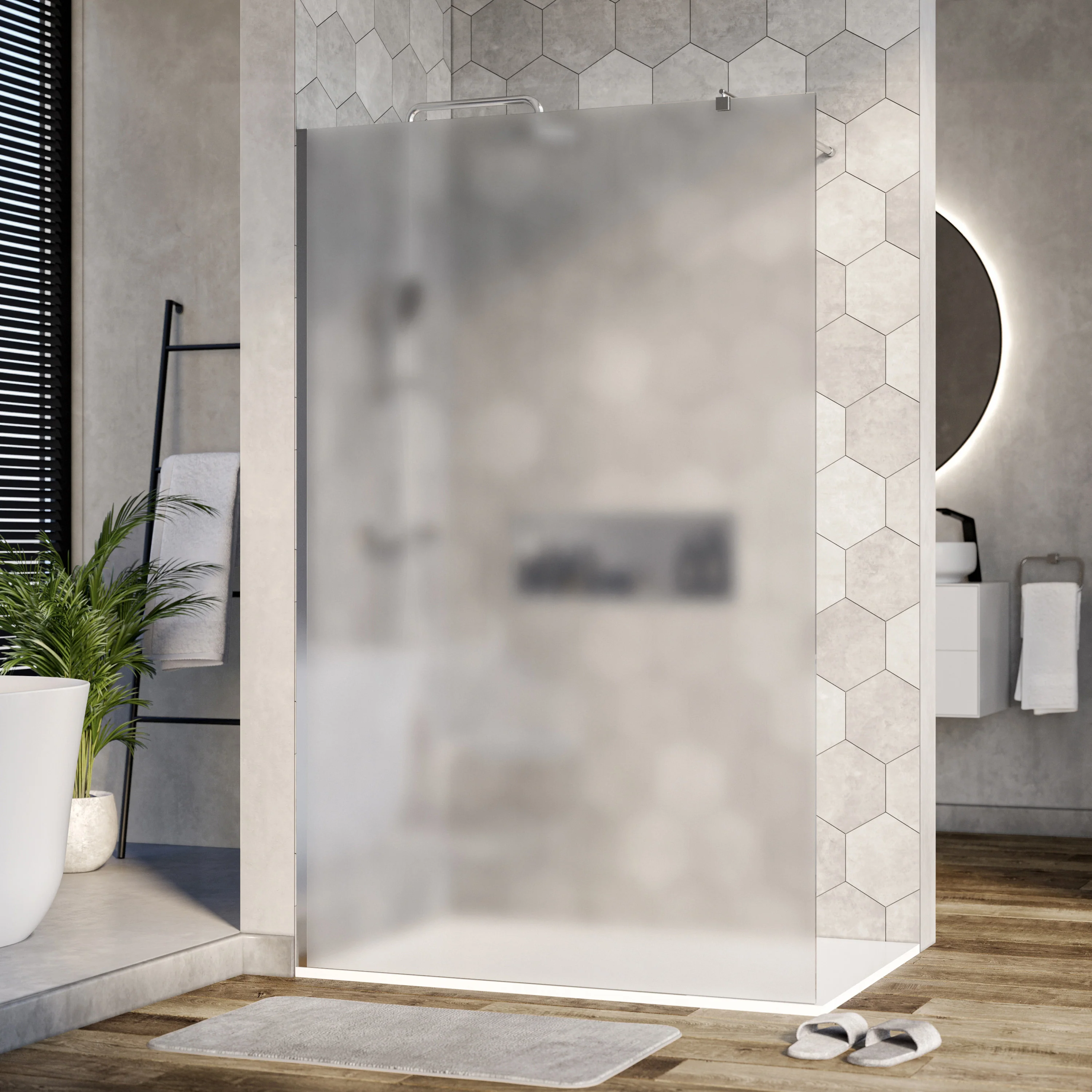 Walk-in duschvägg EX101 - 10 mm NANO äkta glas - satin glas - valbar bredd  - Image 3